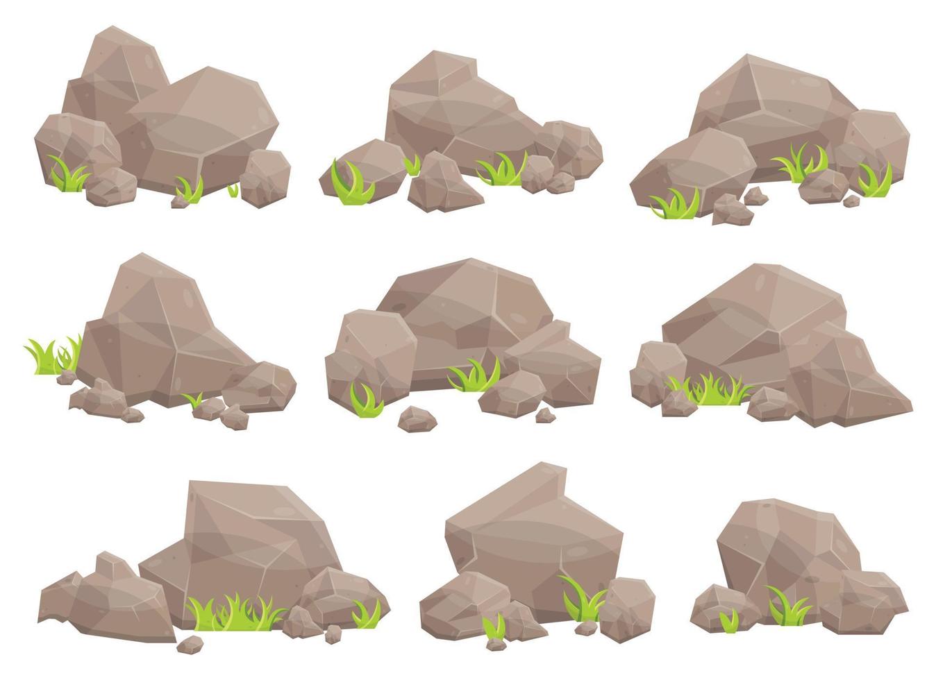 conjunto de piedras de roca y cantos rodados en estilo de dibujos animados vector