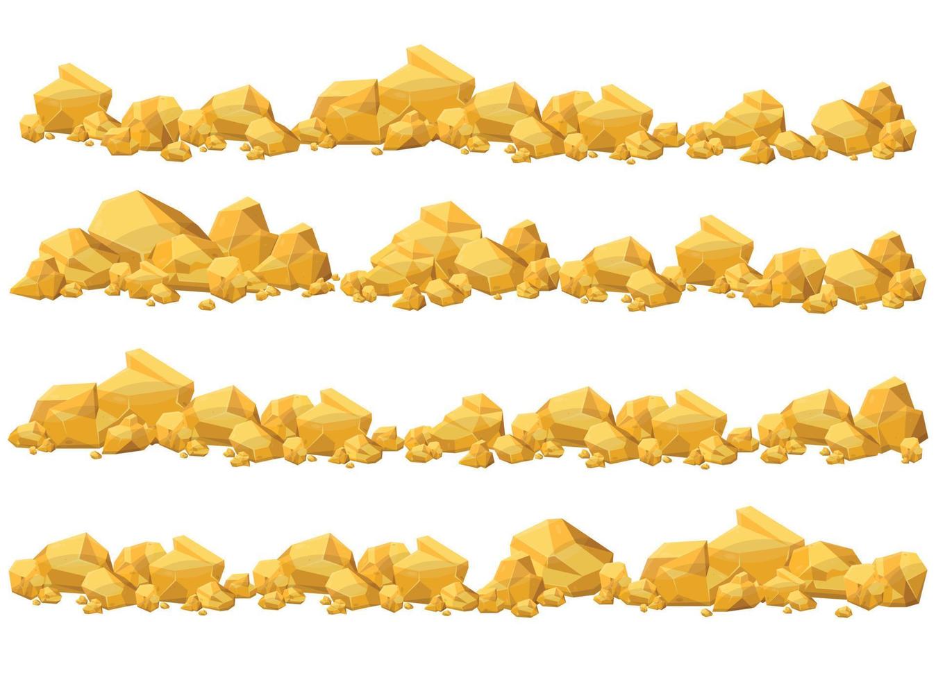 Set of gold stones and boulders in cartoon style. Gold nuggets. Gemstones. Gold mine elements vector
