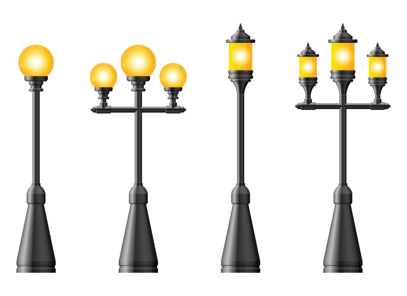 Set of black realistic street light. Street lamp. Vintage lamp vector