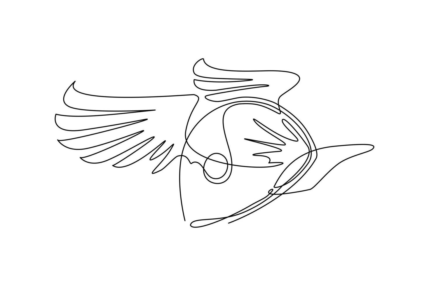 Continuous one line drawing delivery service logo simple hat with wing icon inspiration for fun design idea. Fast delivery. Cap of delivery man with wings. Single line draw design vector illustration