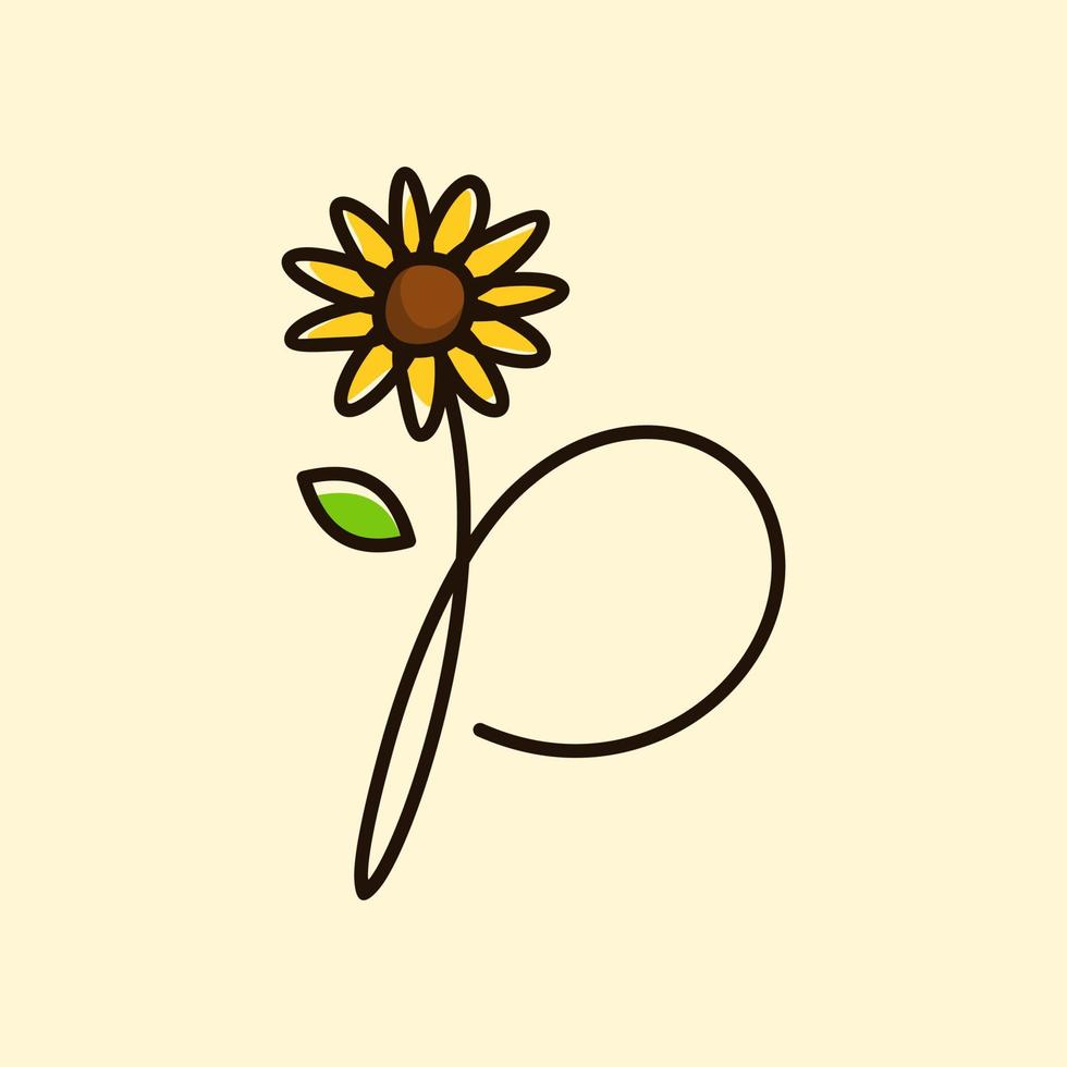 Initial P Sun Flower vector