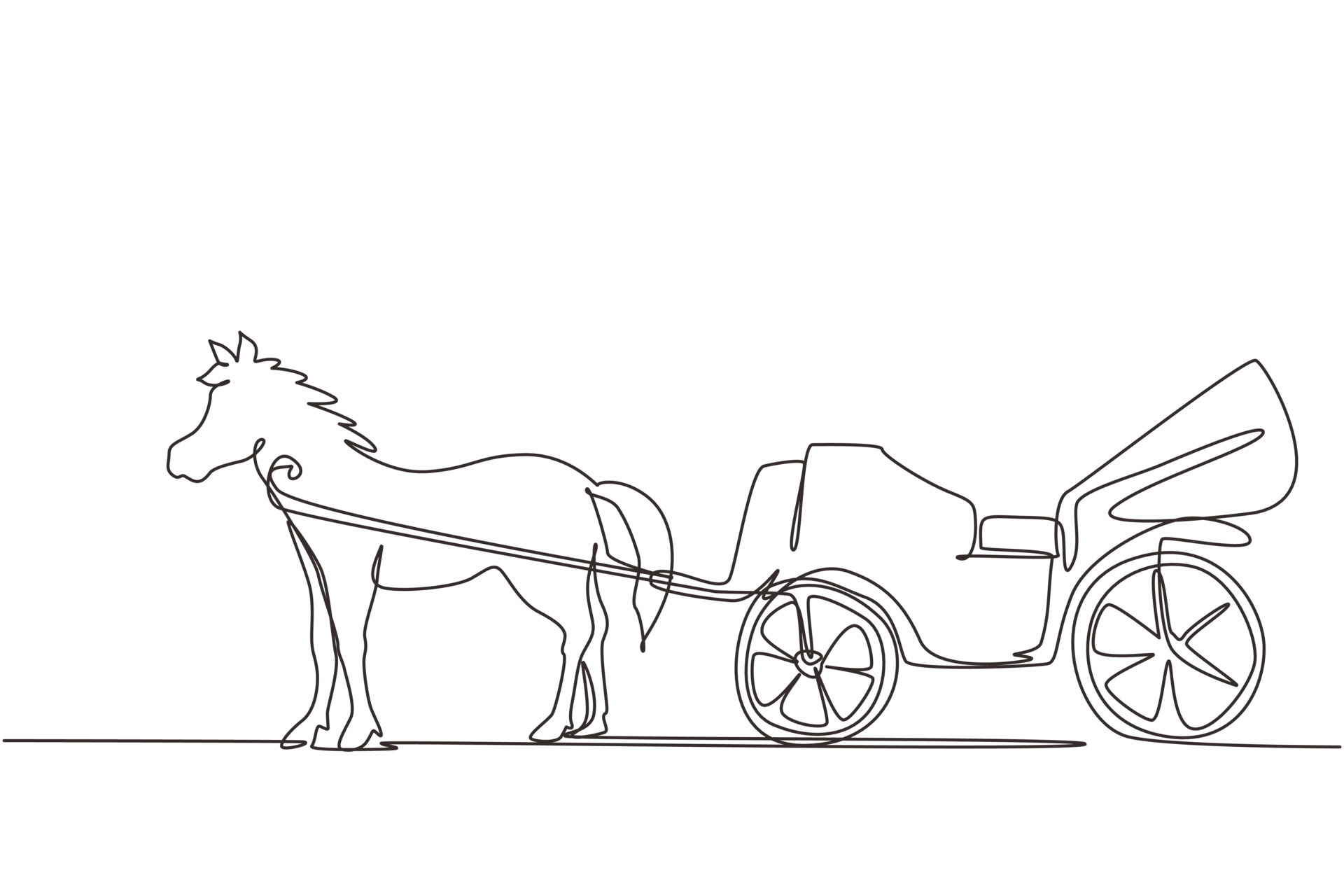 transporte vintage de dibujo de una sola línea continua, carruaje tirado  por caballos. 8989887 Vector en Vecteezy