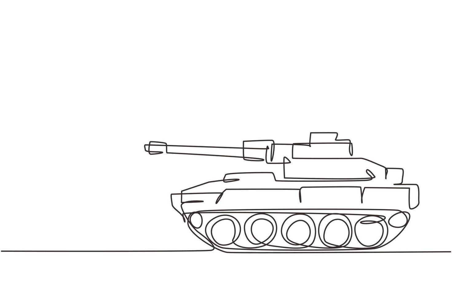 Tanque de batalla de juguete para niños con dibujo de una sola línea. tanque verde, vehículos blindados de combate. unidad de transporte militar. entretenimiento de juguetes para niños. ilustración de vector gráfico de diseño de dibujo de línea continua