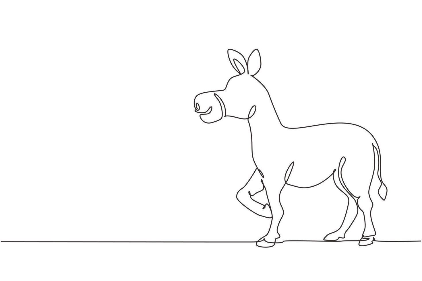Single one line drawing donkey cute farm animal lift one front leg.  Friendly tame animals. Helping farmers bring agricultural produce. Modern  continuous line draw design graphic vector illustration 8990140 Vector Art  at