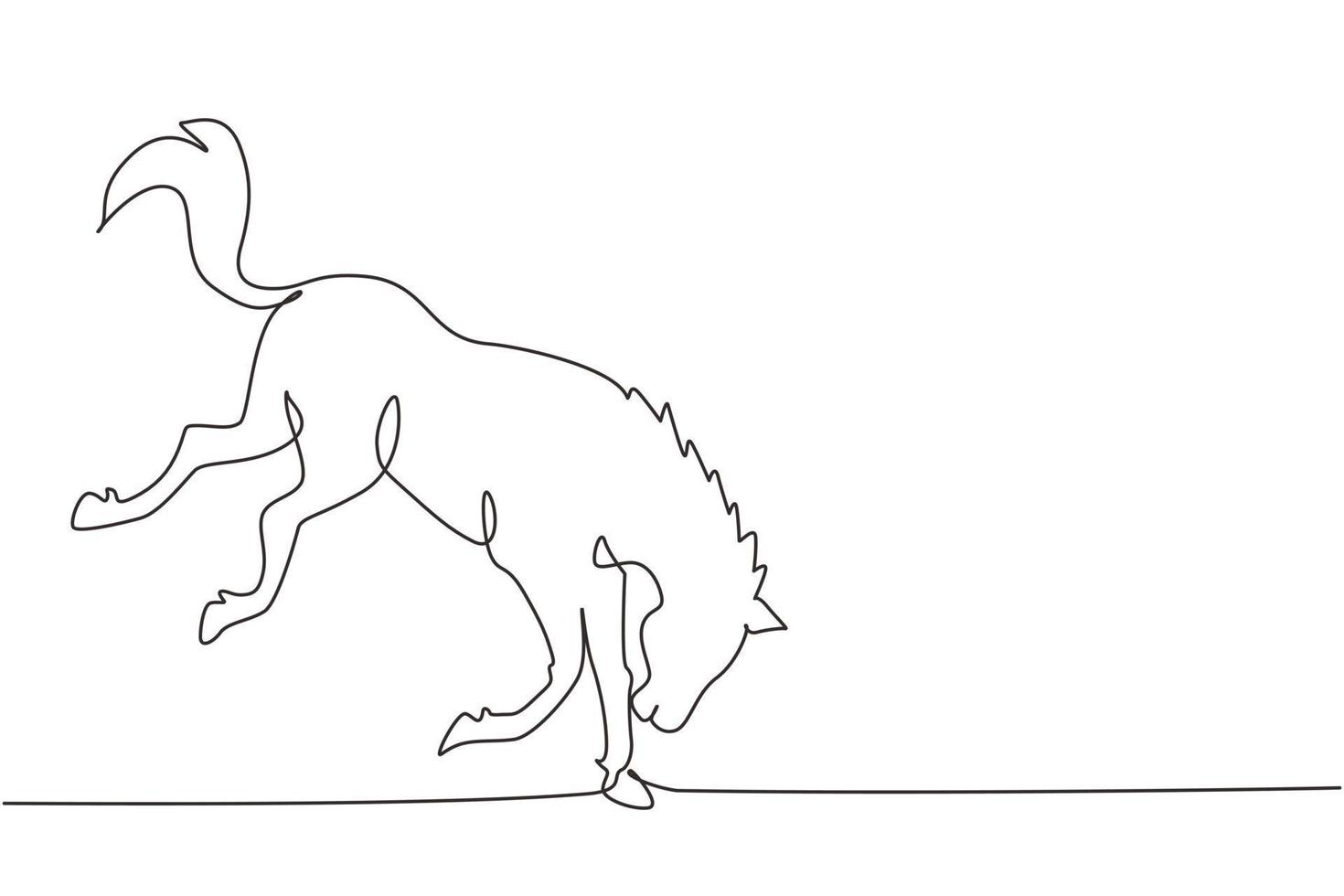 Single one line drawing wild horse jumps over an obstacle. Strong character. Equestrian jumping training. Horse racing symbol, equestrian sport badge. Modern continuous line draw design graphic vector