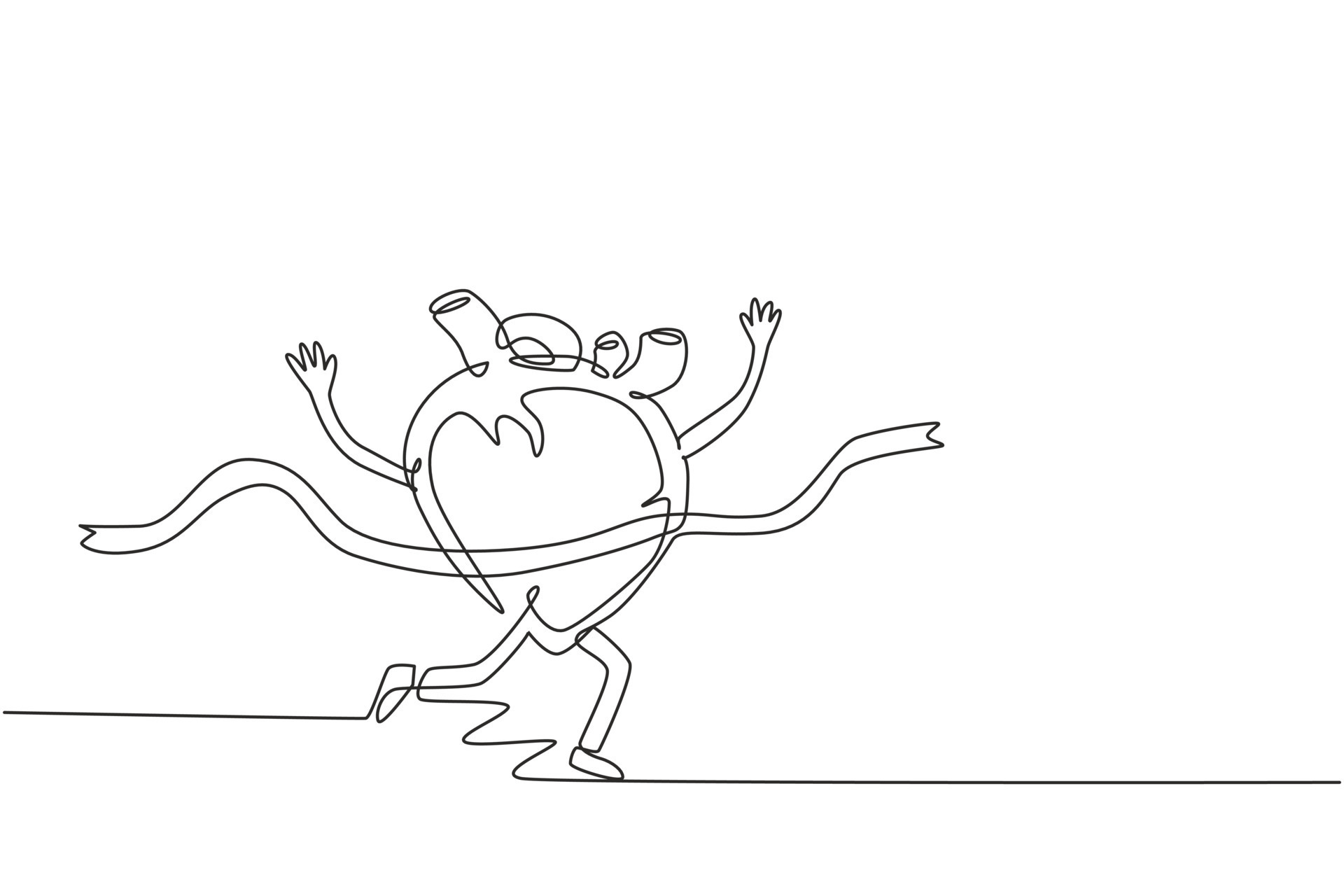 Single continuous line drawing cute heart organ marathon run through