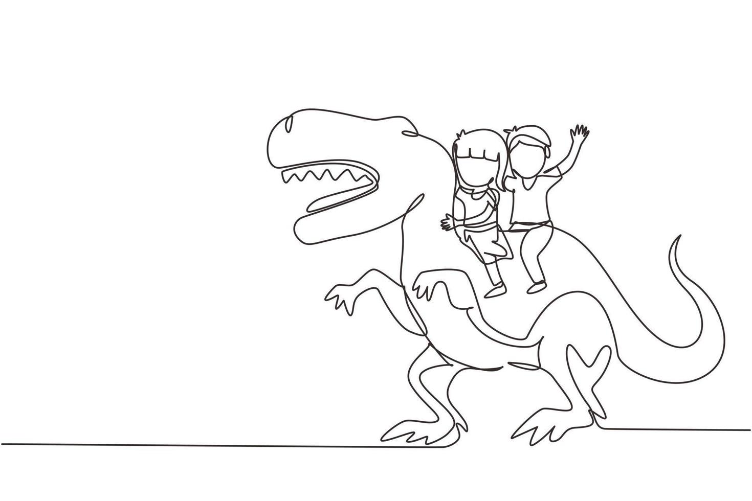única linha contínua desenho menina caveman montando t-rex