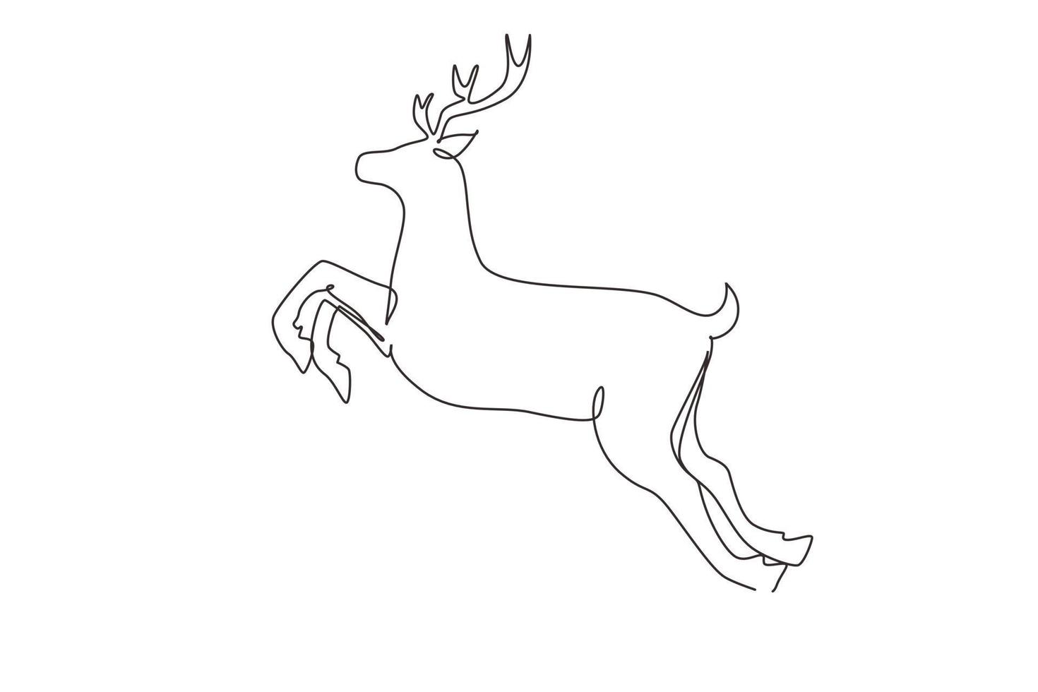 Continuous one line drawing forest wild deer. Standing wild reindeer for national park logo. Elegant mammal animal mascot for nature conservation. Single line draw design vector graphic illustration