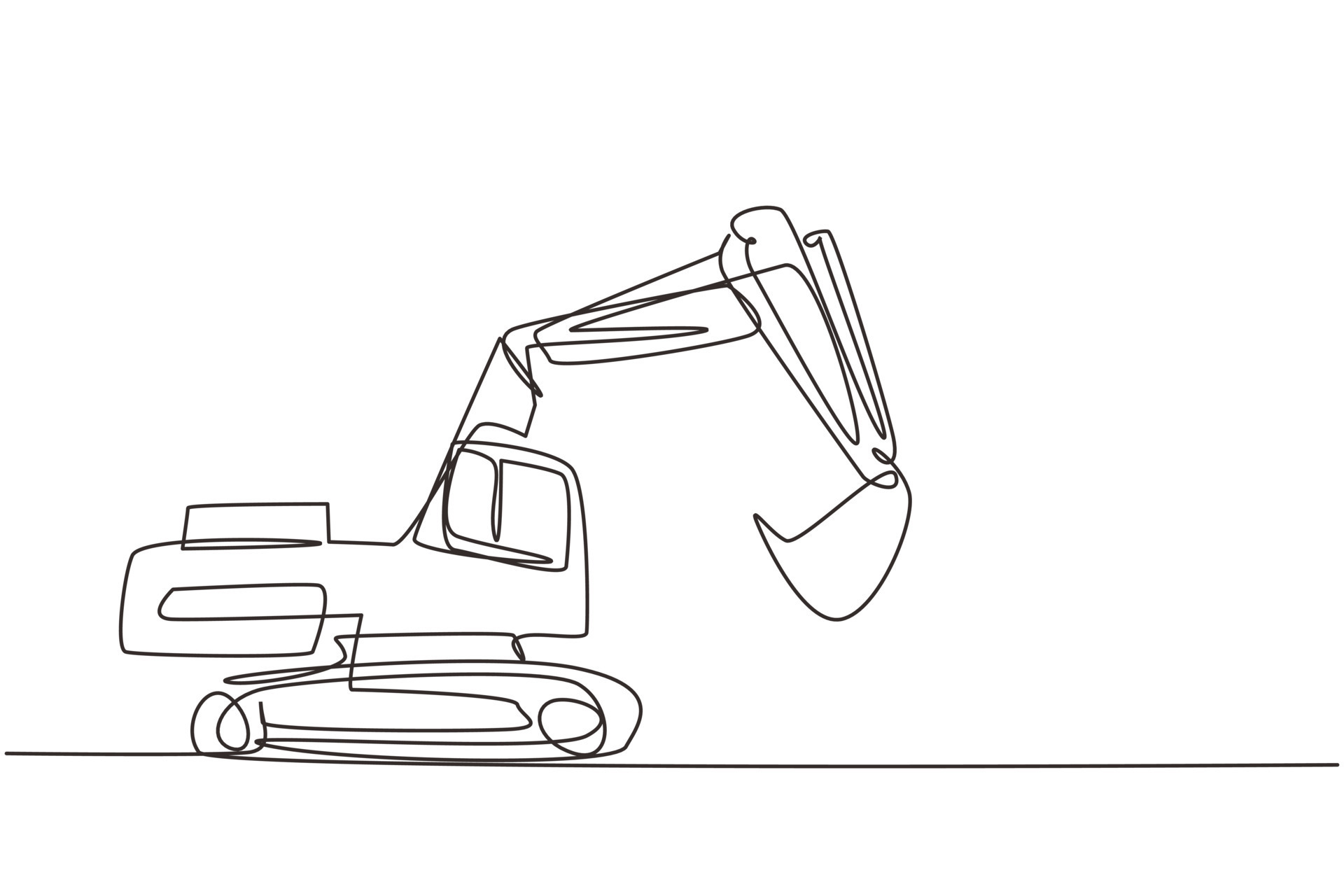Single continuous line drawing digger hydraulic excavator with dipper