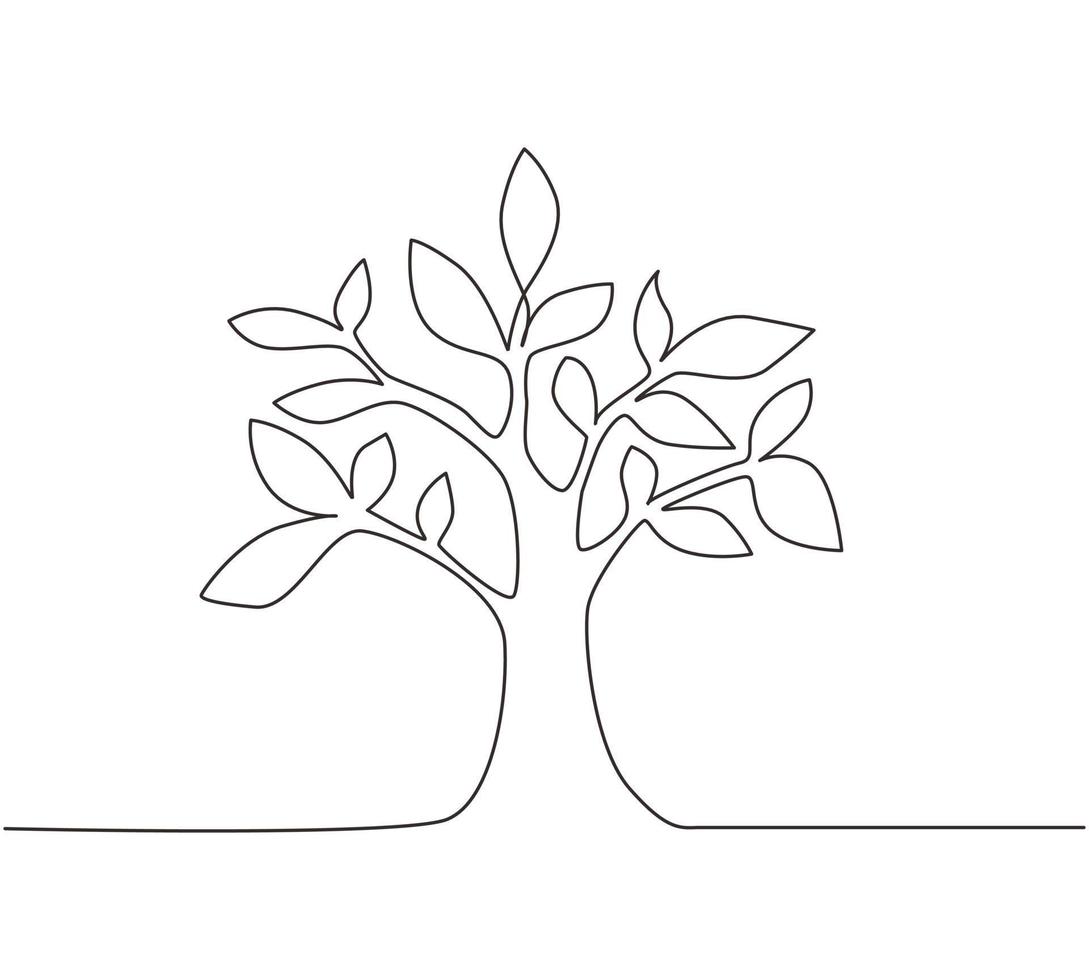 Single continuous line drawing growing sprout. Plant leaves seed grow soil seedling eco natural farm concept. Early seedlings grown from seeds. Ecology concept. One line draw graphic design vector