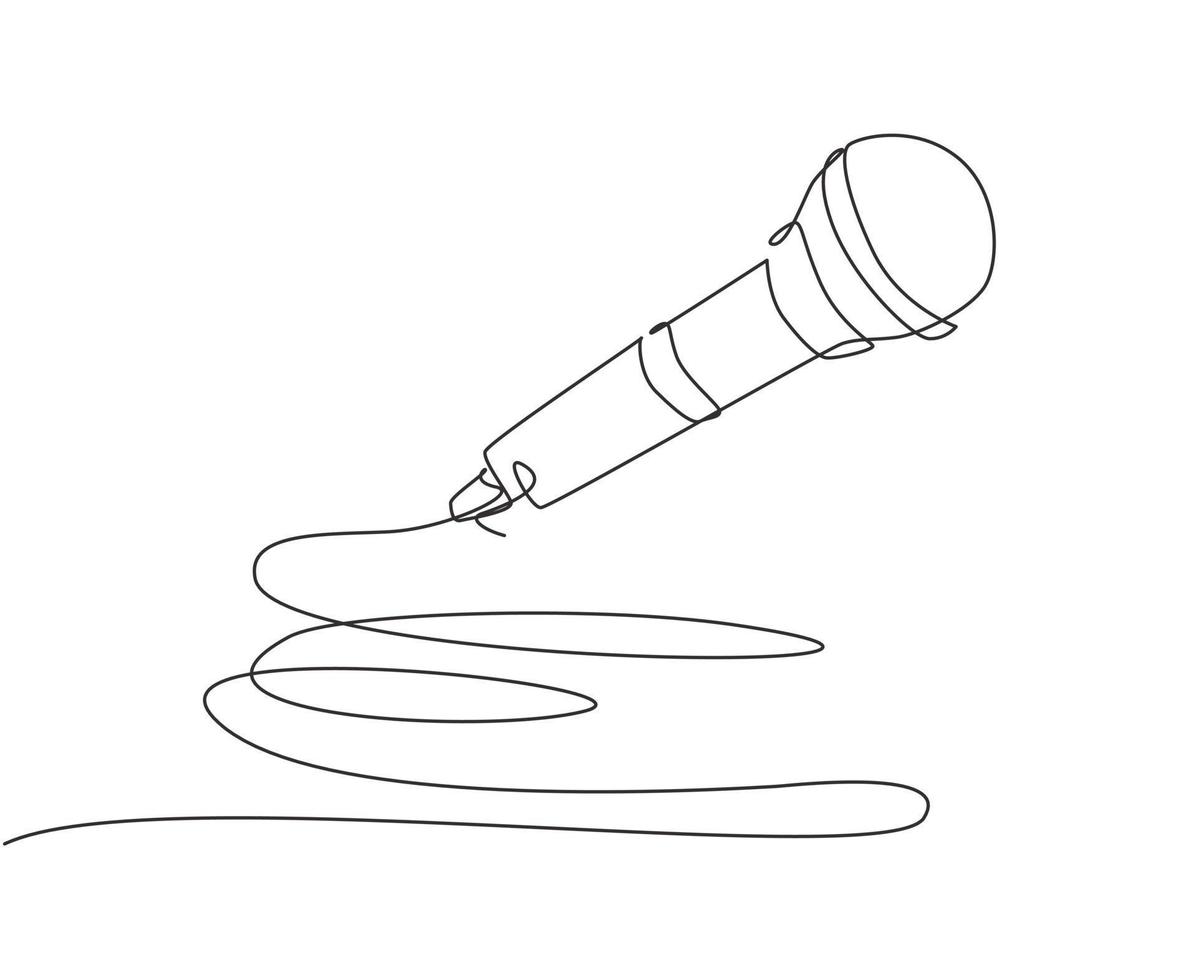 Single one line drawing microphone for karaoke. Illustration on white background. Mic equipment for sing a song at karaoke festival. Modern continuous line draw design graphic vector illustration