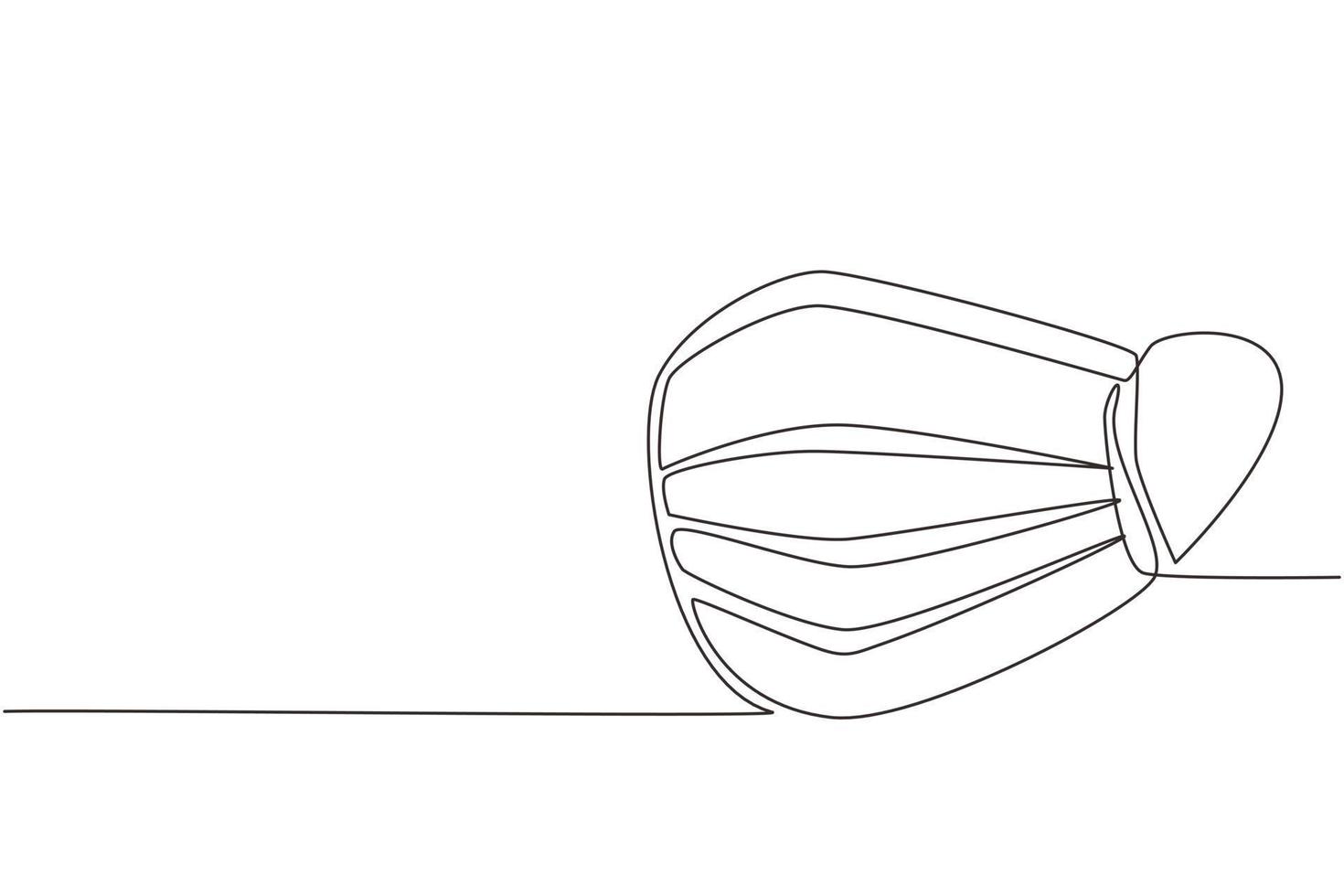 máscara protectora desechable de dibujo continuo de una línea. mascarilla facial respiratoria médica quirúrgica azul. protección contra coronavirus, antipolvo, antibacterias. ilustración gráfica de vector de diseño de línea única