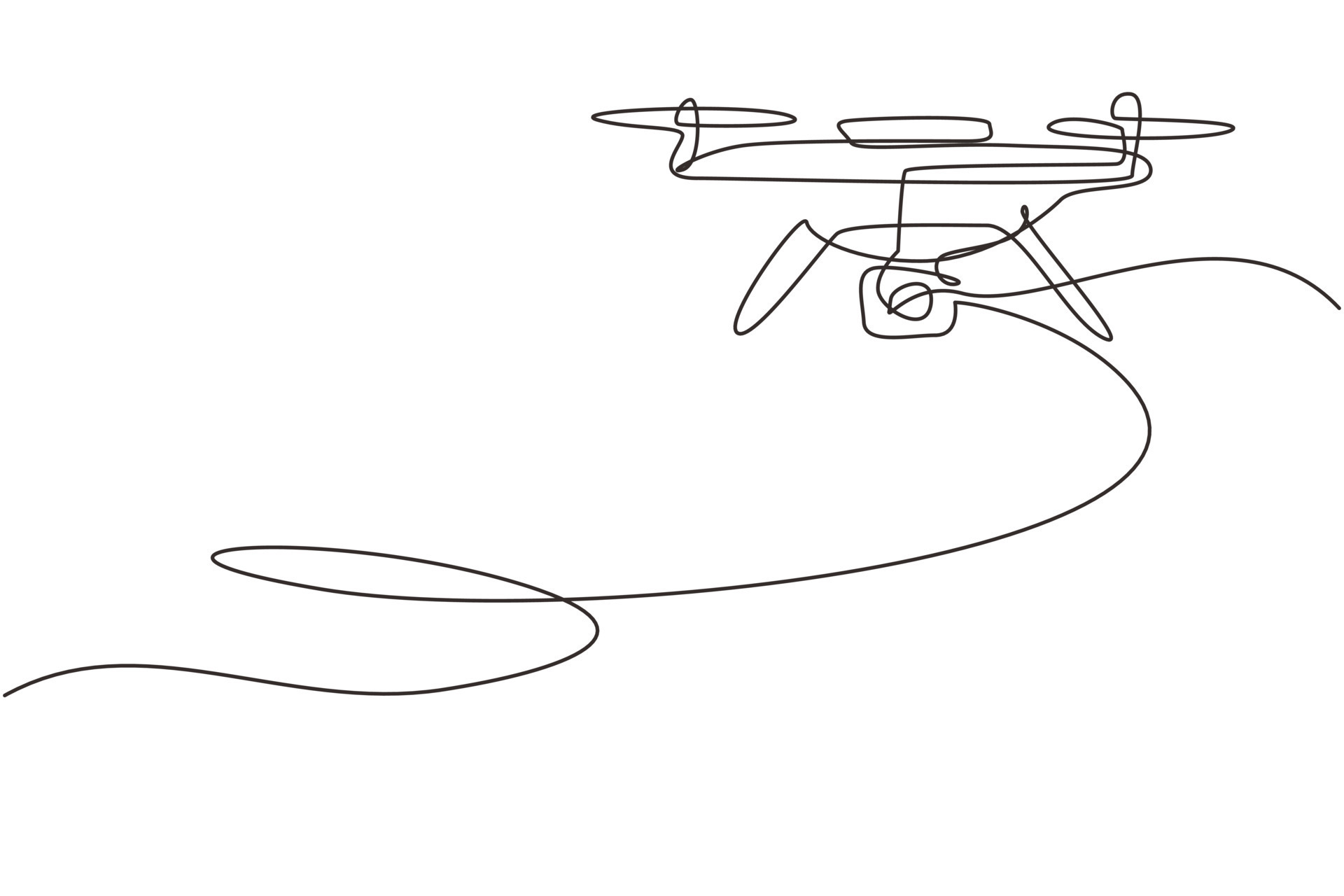 Continuous one line drawing remote control air drone. Drone flying with