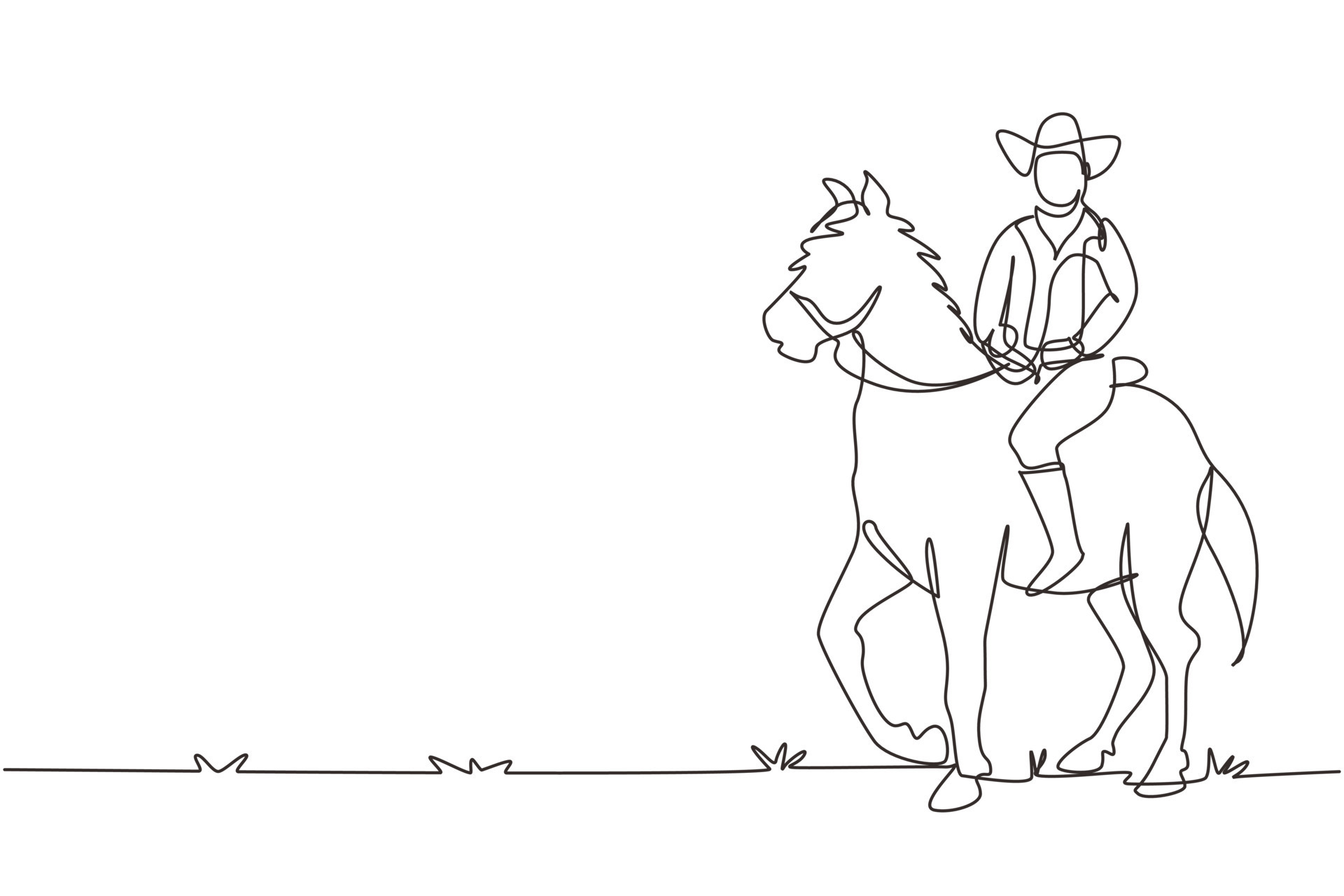 cowboy riding horse drawing