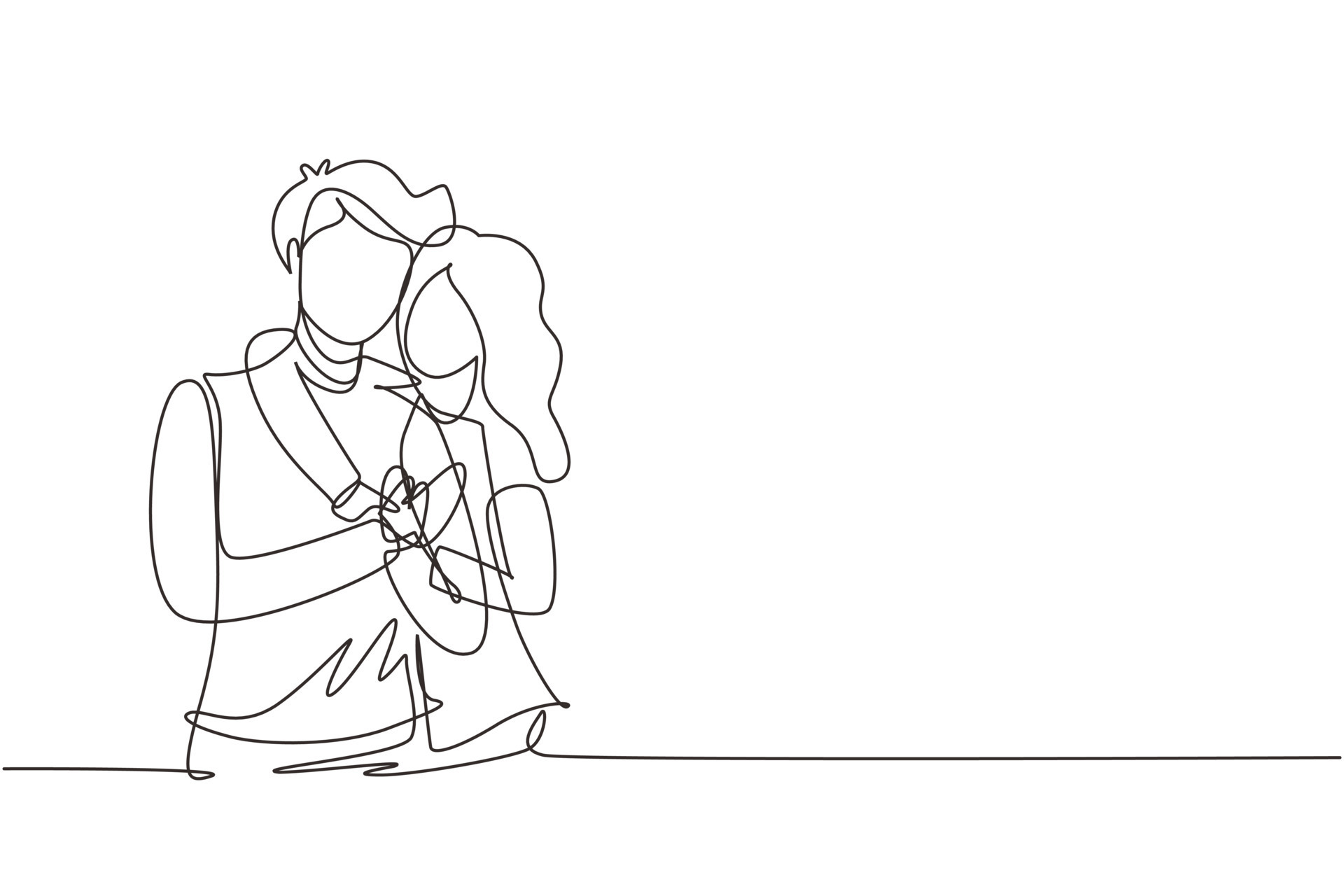 Contemporary Aesthetic Continuous Line Drawing, Romantic Couple