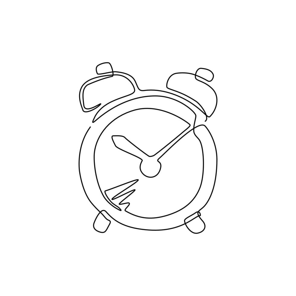 Continuous one line drawing hand drawn alarm clock isolated on white background. Vector old-fashioned illustration. Modern calligraphy style set. Single line draw design vector graphic illustration