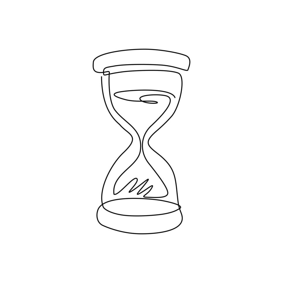 Single one line drawing vintage hourglass, sandglass timer or clock flat icon for apps and websites. Timer, countdown, urgent concept. Modern continuous line draw design graphic vector illustration