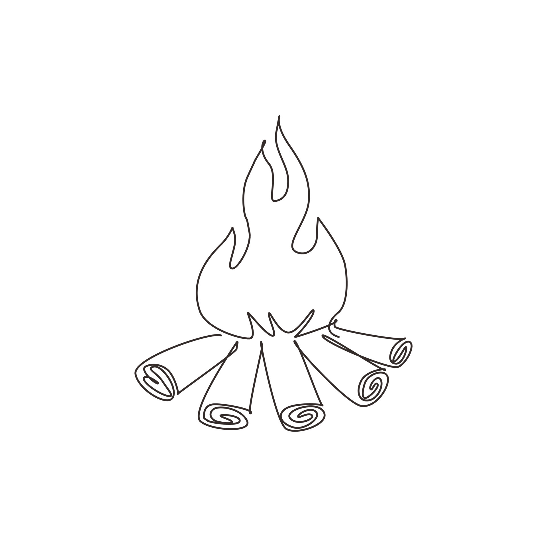 Single one line drawing fireplace campfire. Burning wood, travel and  adventure symbol. Bonfire or woodfire. Tourist bonfires form of stack.  Continuous line draw design graphic vector illustration 8990413 Vector Art  at Vecteezy