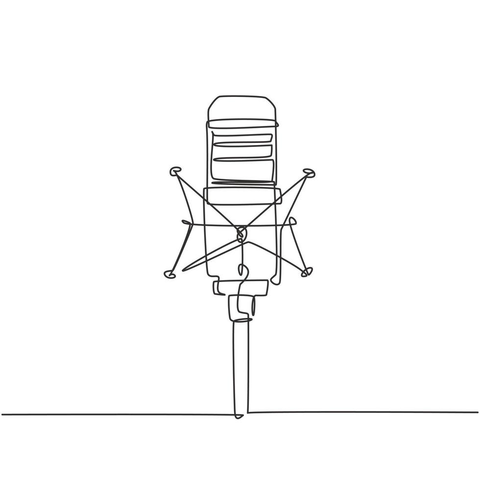 Single continuous line drawing professional studio microphone. Sound recording equipment concept. Condenser mic for studio recording voice. Dynamic one line draw graphic design vector illustration