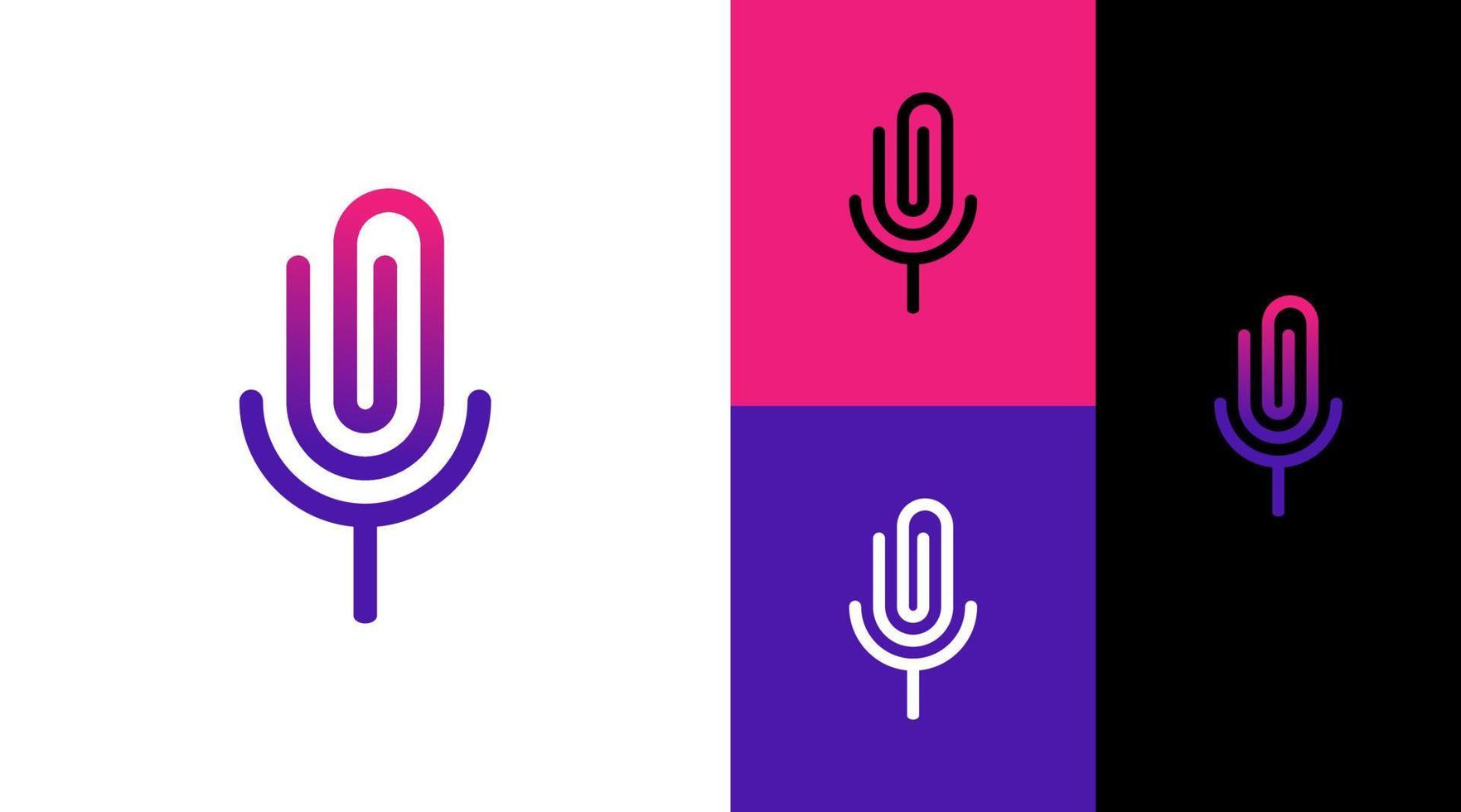 concepto de diseño de logotipo de micrófono de podcast de clip de papel vector