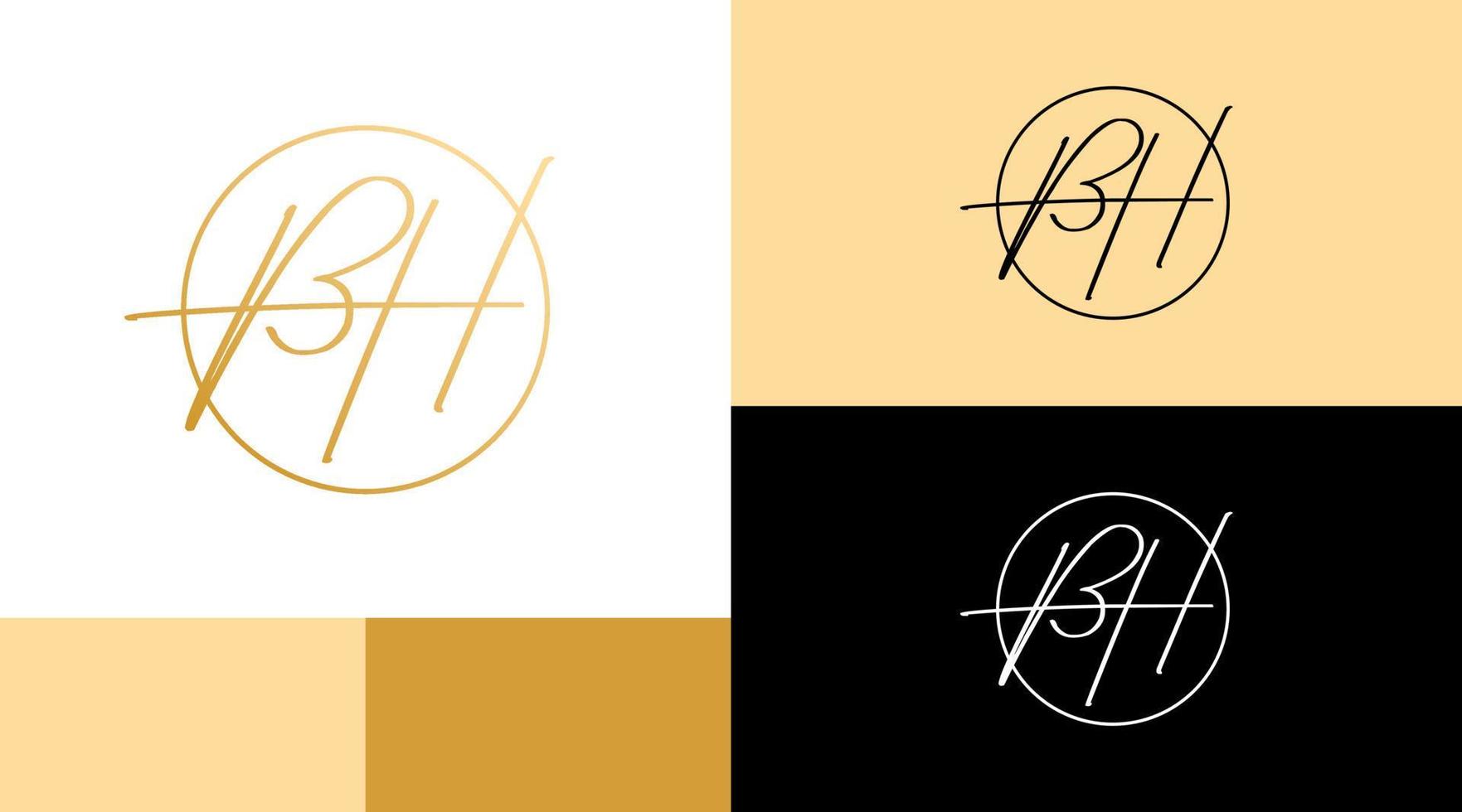 Golden BH Monogram Fashion Beauty Logo Design Concept vector