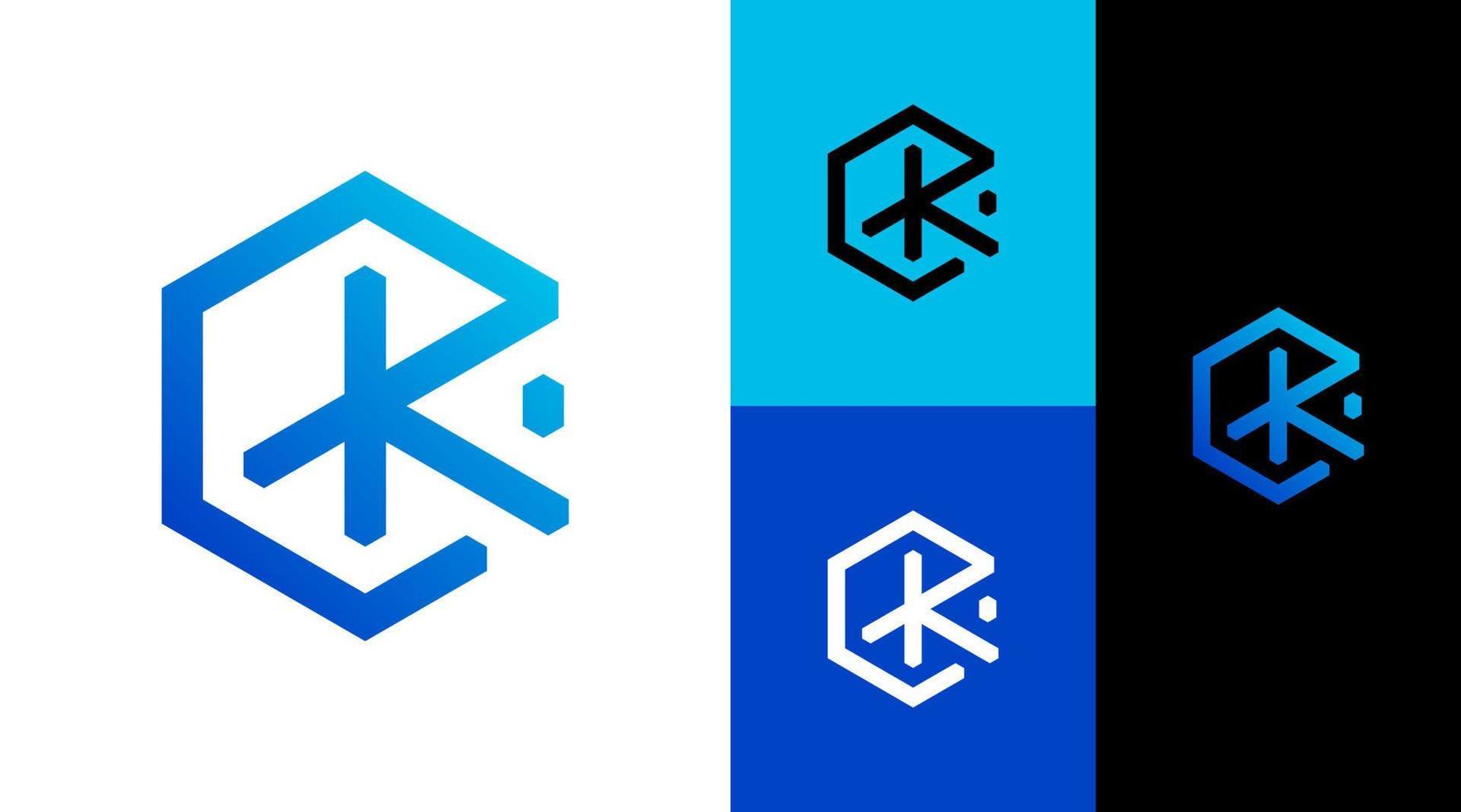 concepto de diseño de logotipo de empresa de monograma hexagonal k vector