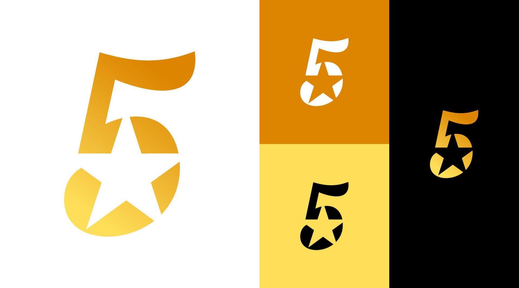 Negative Space 5 Star Golden Logo Design Concept vector