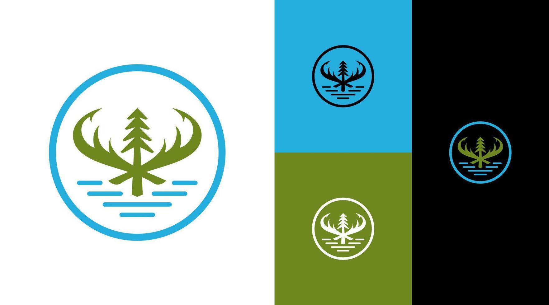 pino con concepto de diseño del logotipo de la comunidad de cazadores forestales de cuerno vector