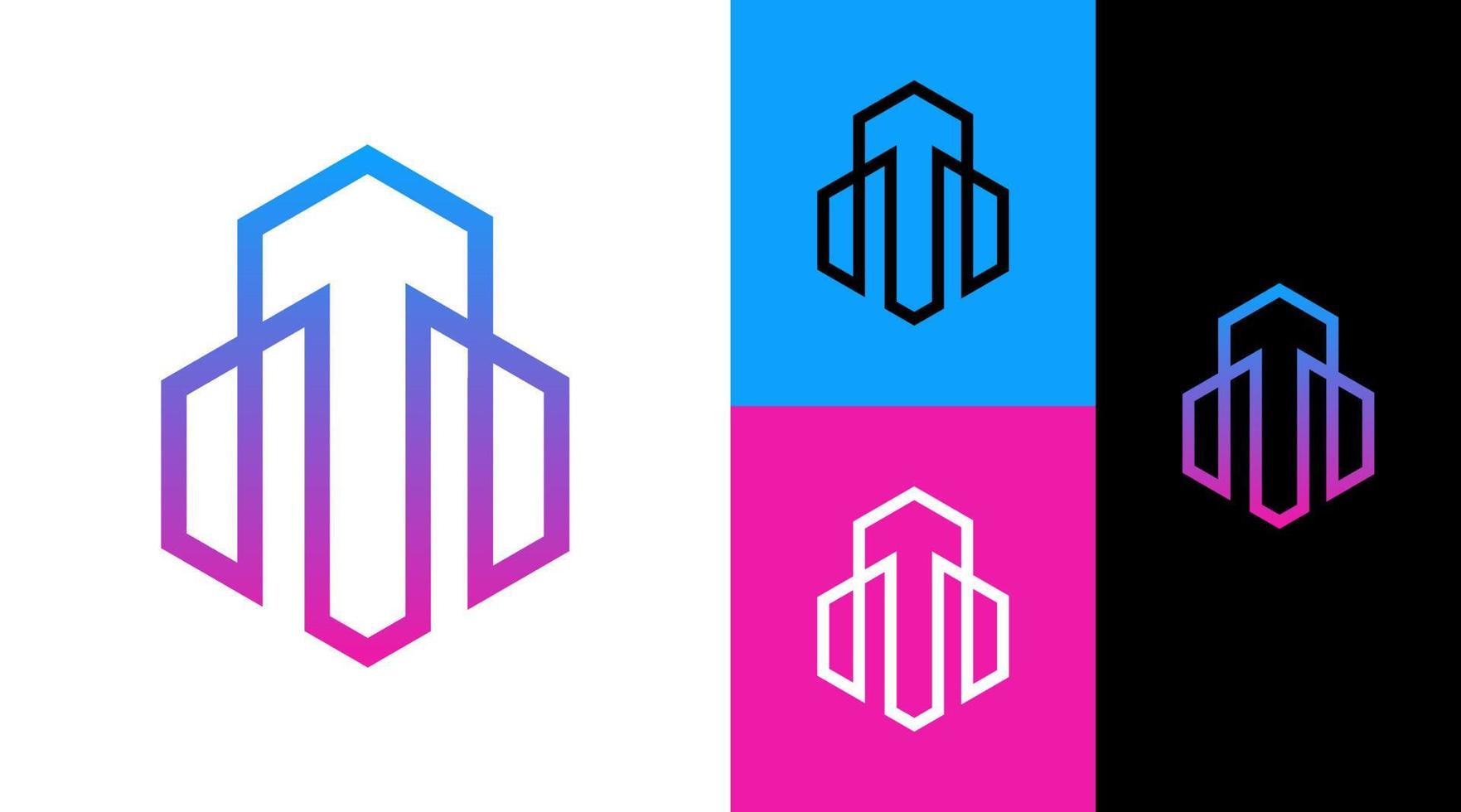 M Monogram with White Arrow Architecture Corporate Logo Design Concept vector