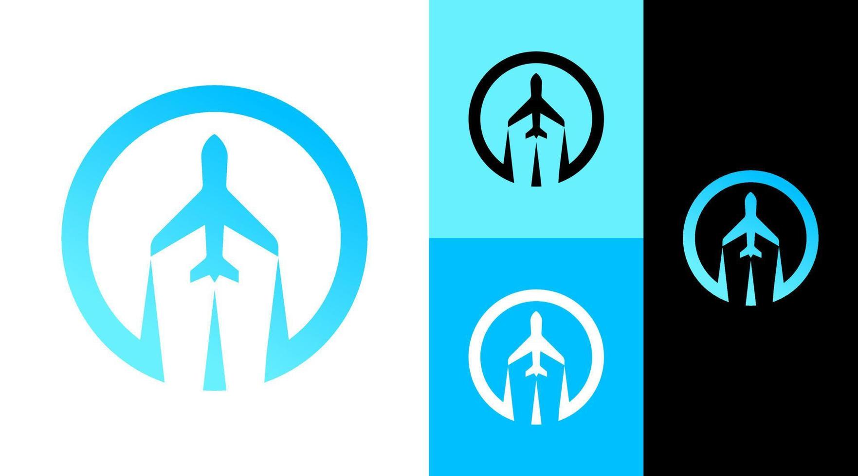 concepto de diseño de logotipo de empresa corporativa de aviación de avión volador circular vector