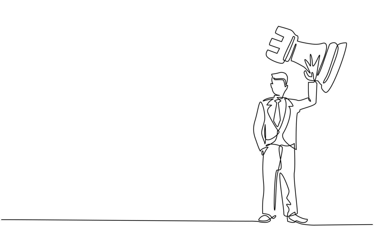 Single one line drawing businessman holding and lifting rook chess piece. Successful entrepreneurship tactics or strategy, superiority in business. Continuous line draw design vector illustration
