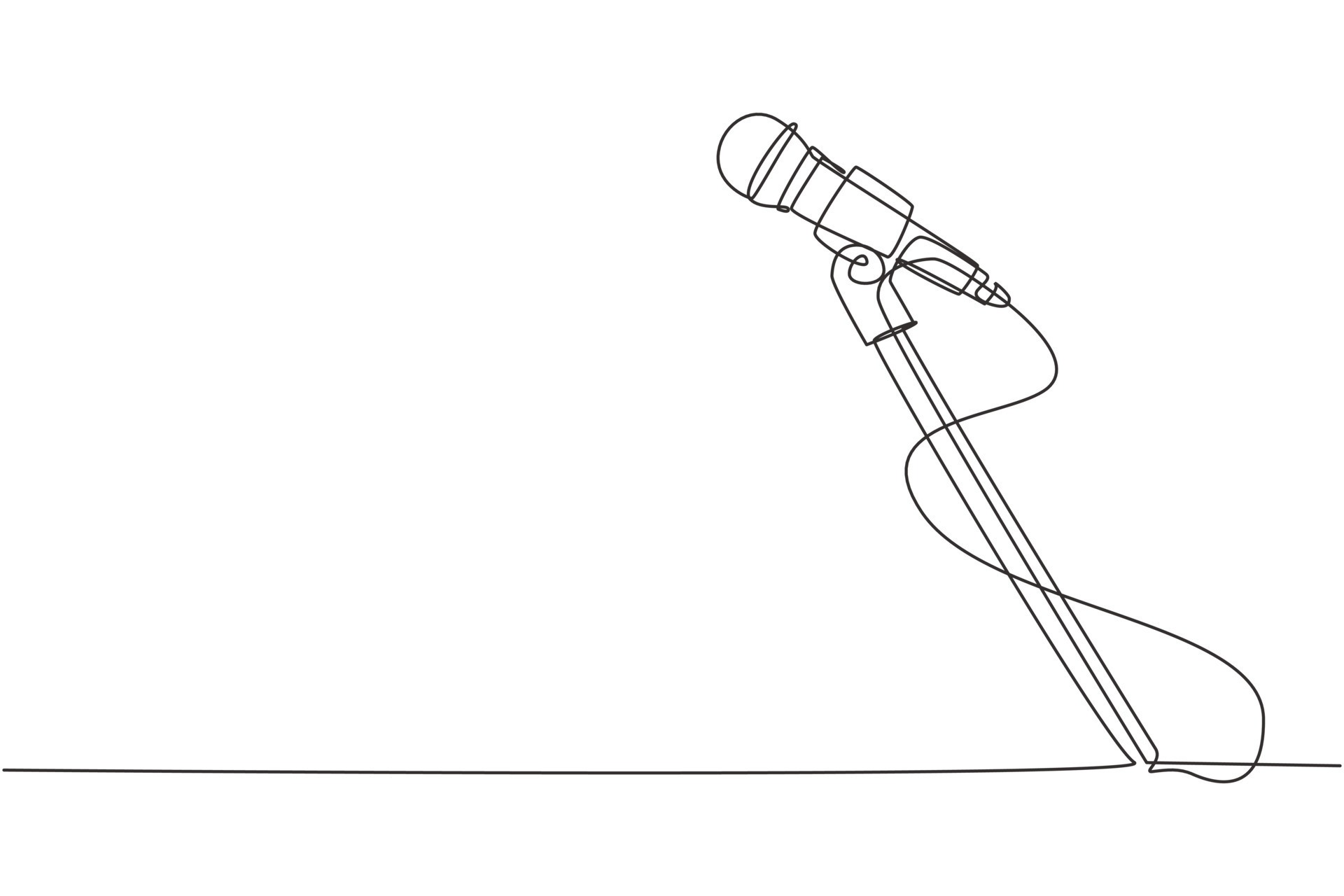 Single one line drawing stand with microphone on white background