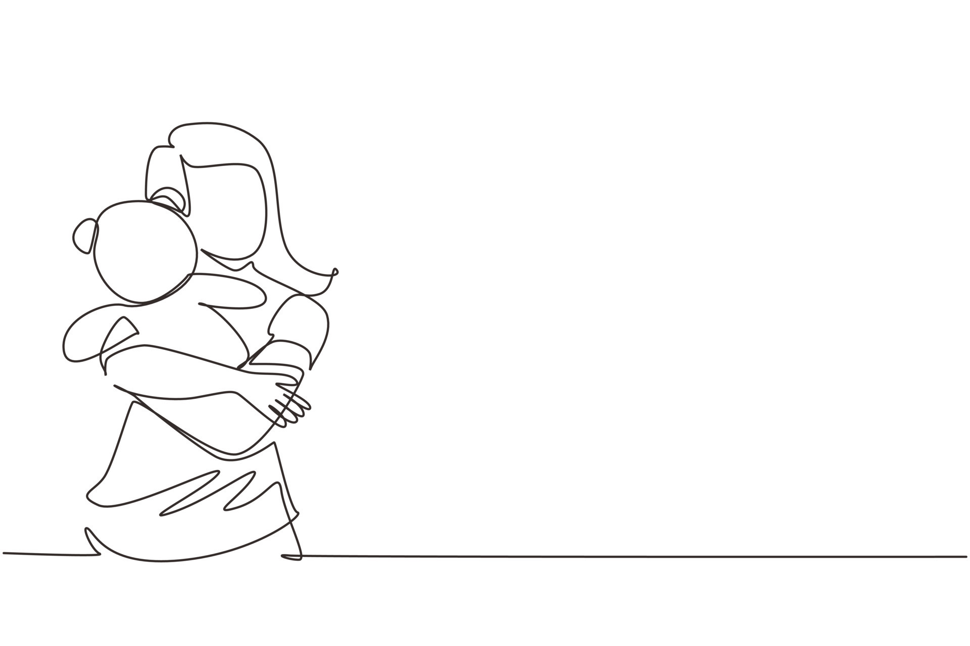Single continuous line drawing cute teenage girl holding her teddy bear,  young woman with teddy bear in hand. Young female hugging teddy bear stuffed  animal. One line draw design vector illustration 8990939