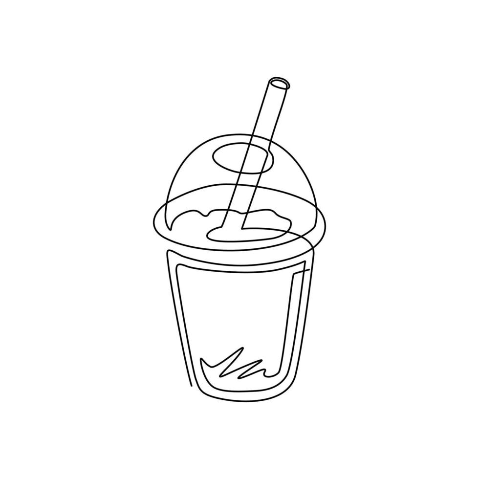 Continuous one line drawing bubble boba tea drink icon. Food refreshing trendy ice drink. For flyer, sticker, card, logo, symbol, print, poster. Single line draw design vector graphic illustration
