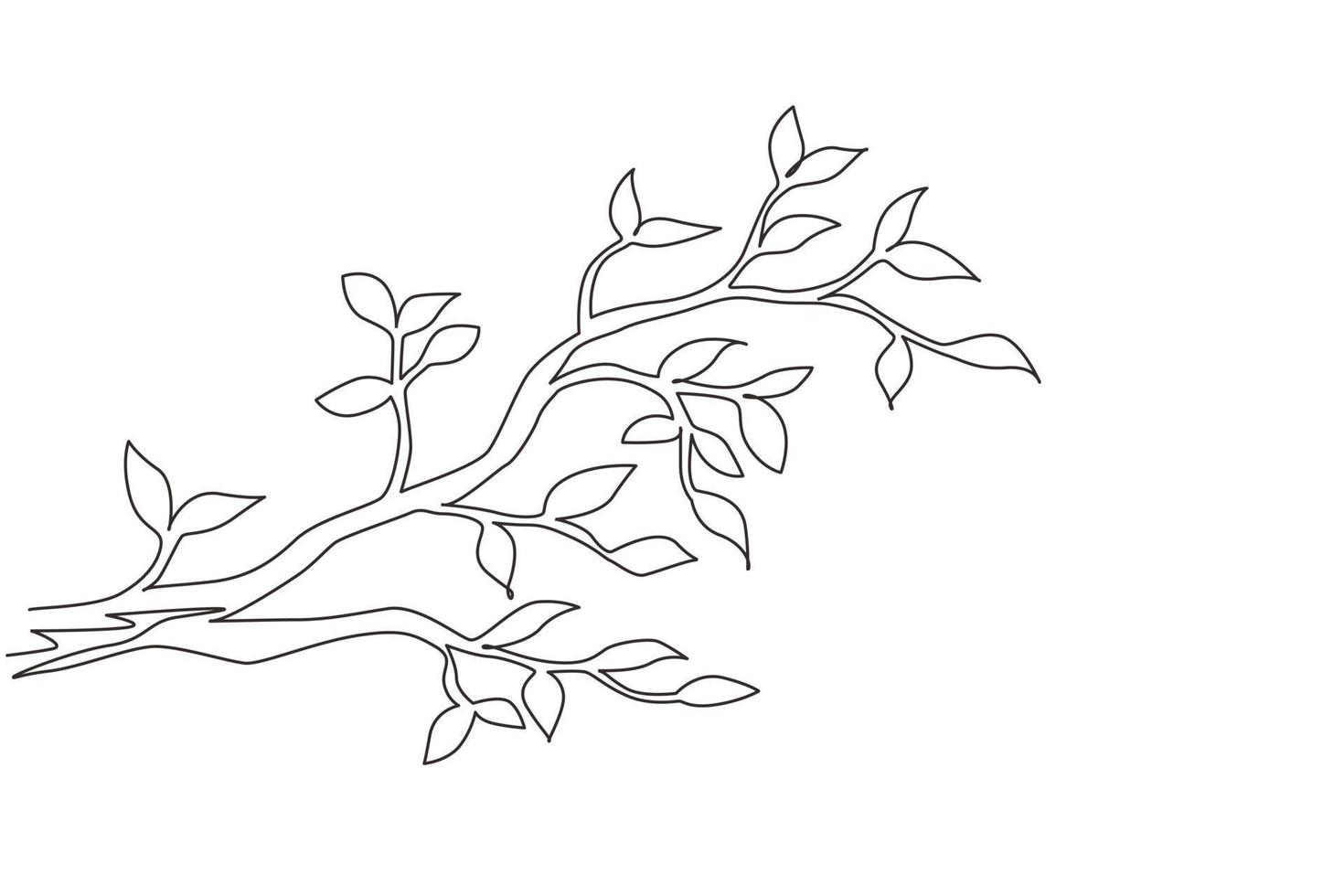 Single continuous line drawing leaf hanging from tree branch. Spring planting. Early seedlings grown from seeds. Agriculture. Earth day, ecology concept. Dynamic one line draw graphic design vector