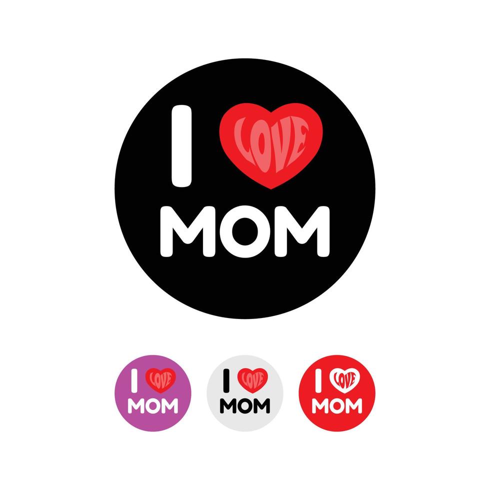 Me encanta el texto de mamá con corazones rojos aislados en fondo negro, saludos y regalos para la ilustración vectorial del día de la madre feliz. vector