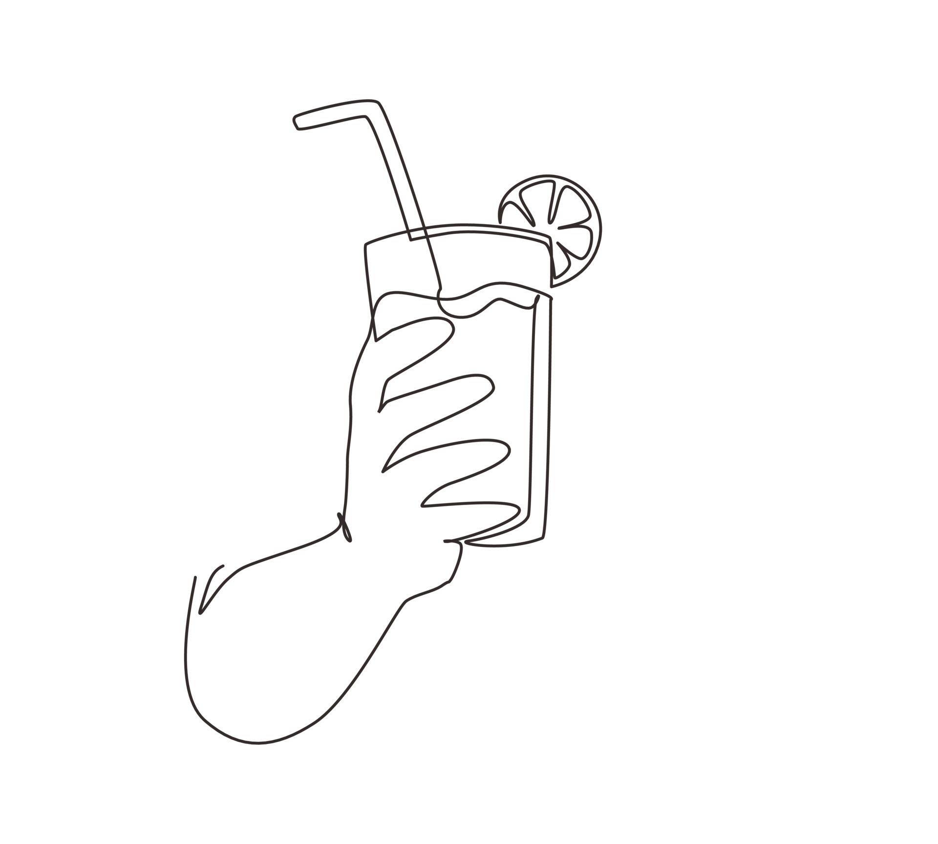 Glass of water with drinking straw hand drawing Vector Image