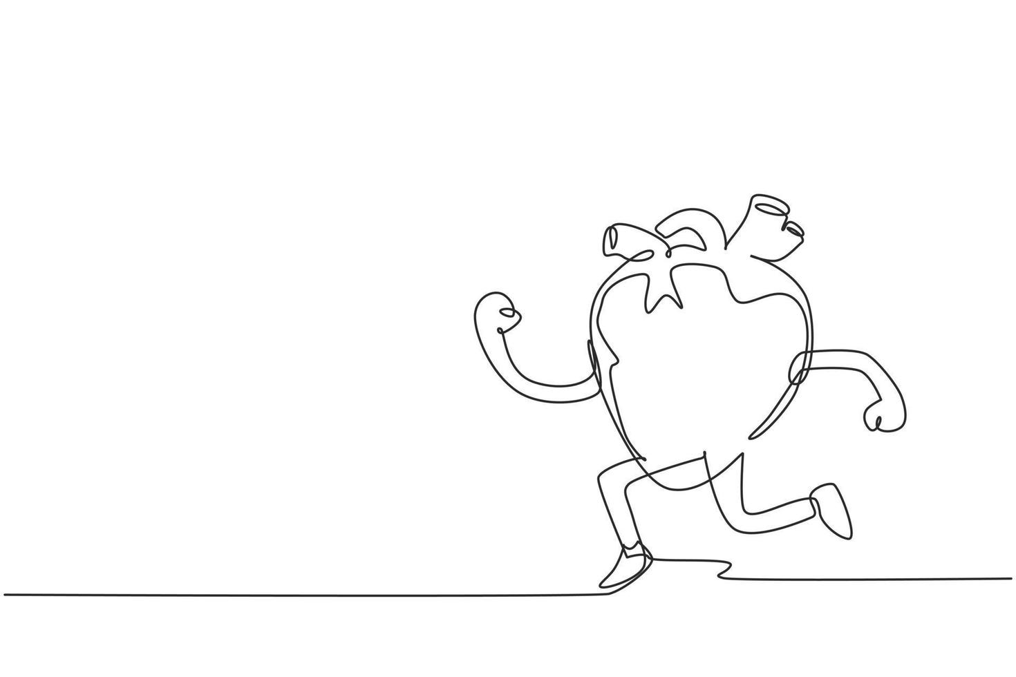Single one line drawing cute funny heart organ jogging run. Heart organ workout, sport, fitness, cardio run, stamina character concept. Modern continuous line draw design graphic vector illustration