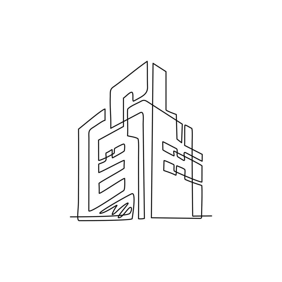 Single one line drawing city logo concept abstract for company and business. City building logo design inspiration, apartment symbol. Modern continuous line draw design graphic vector illustration