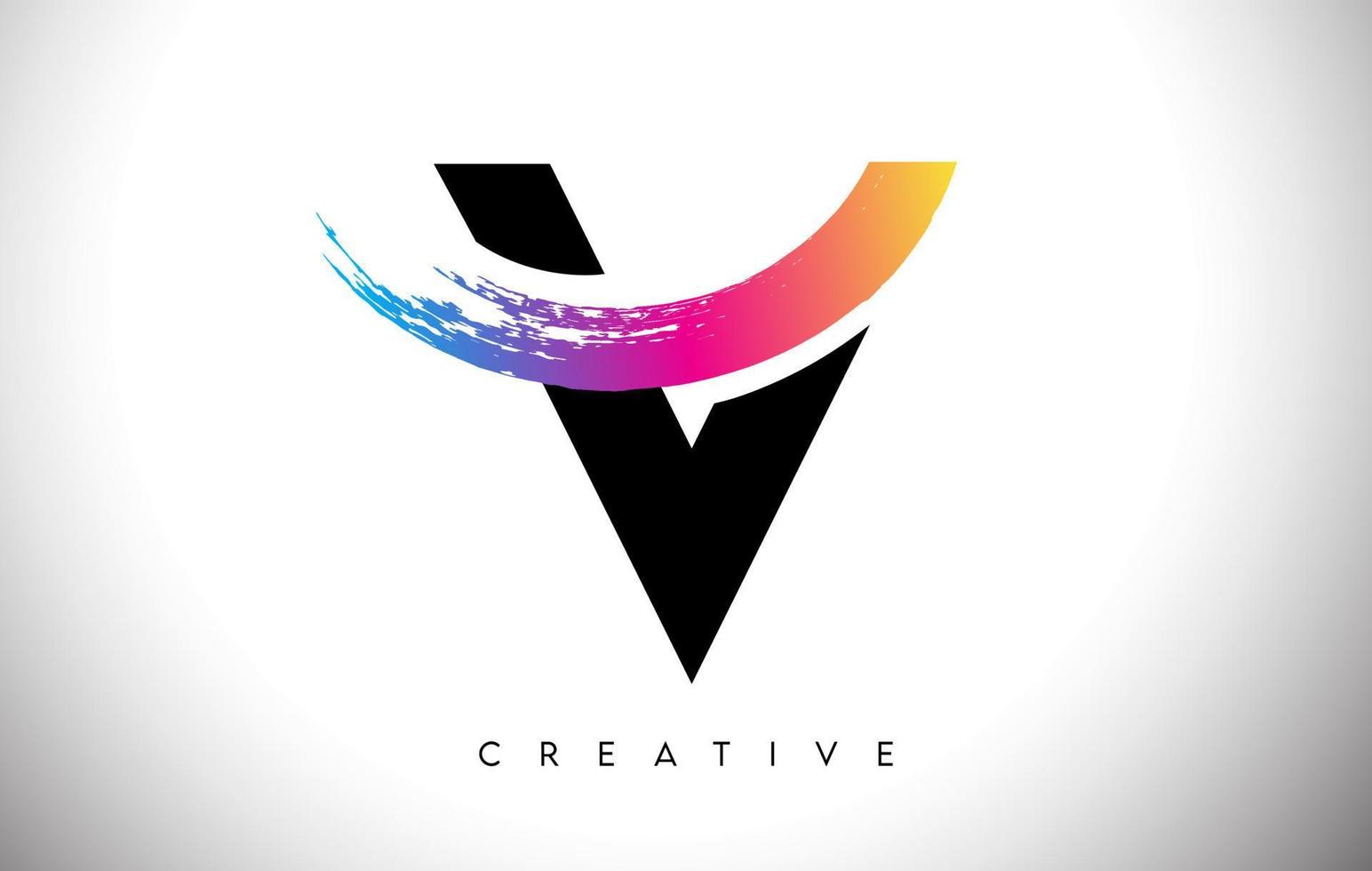 V Brush Stroke Artistic Letter Logo Design with Creative Modern Look Vector and Vibrant Colors