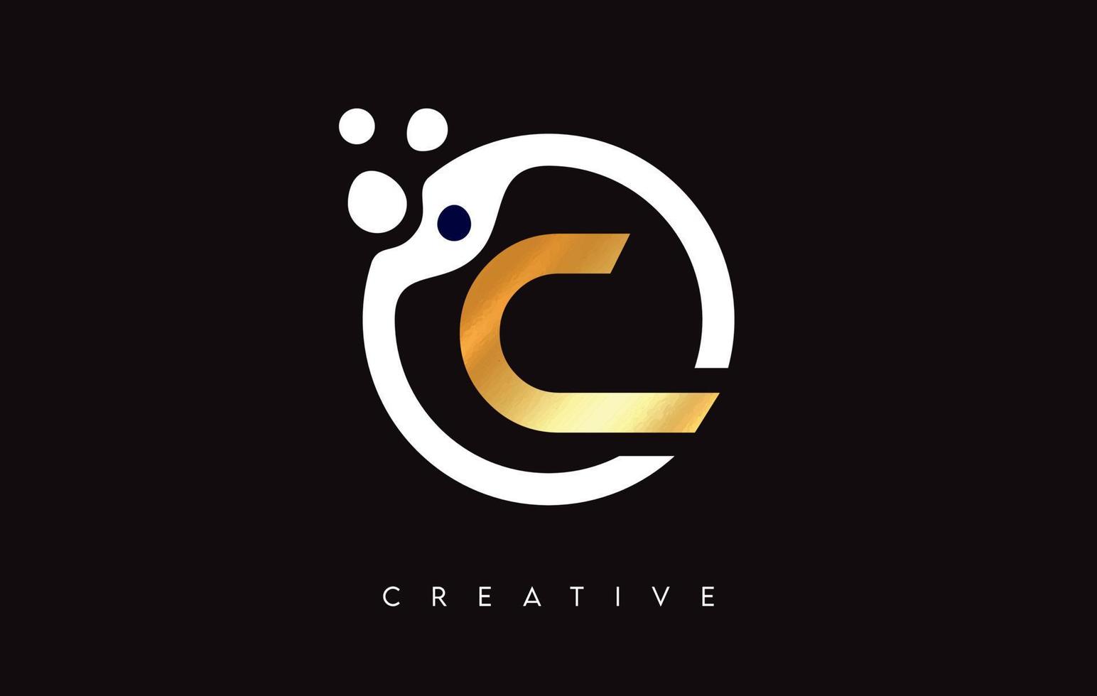 Golden Letter C Logo with Dots and Bubbles inside a Circular Shape in Gold Colors Vector