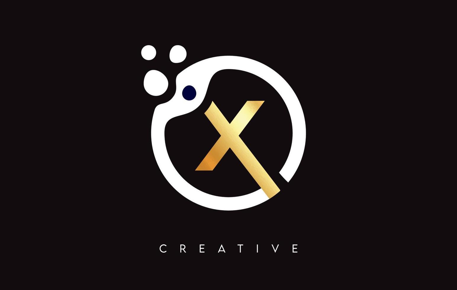 Golden Letter X Logo with Dots and Bubbles inside a Circular Shape in Gold Colors Vector