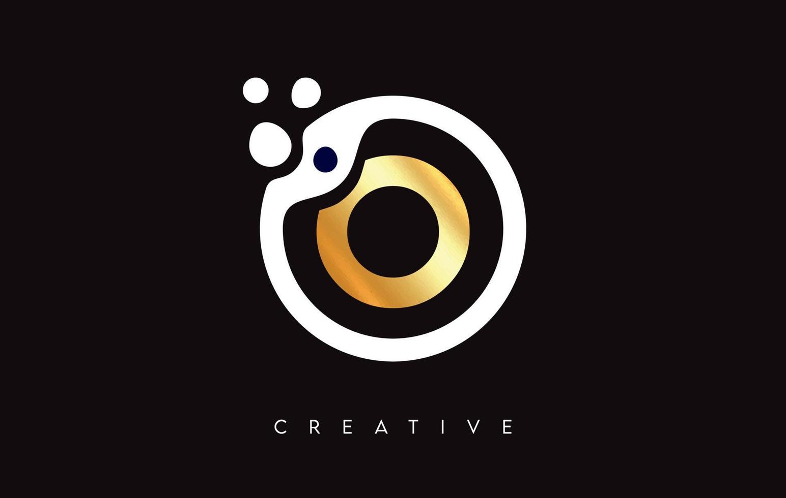 Golden Letter O Logo with Dots and Bubbles inside a Circular Shape in Gold Colors Vector