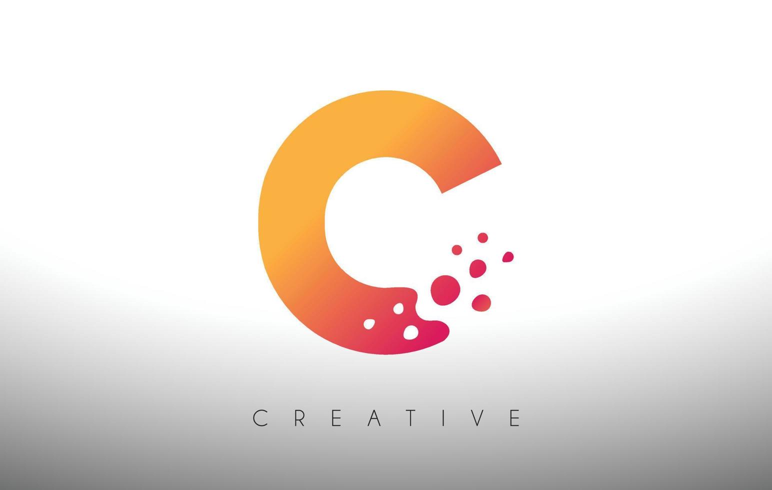diseño de logotipo de letra c puntos con burbuja artística creativa cortada en vector de colores púrpura