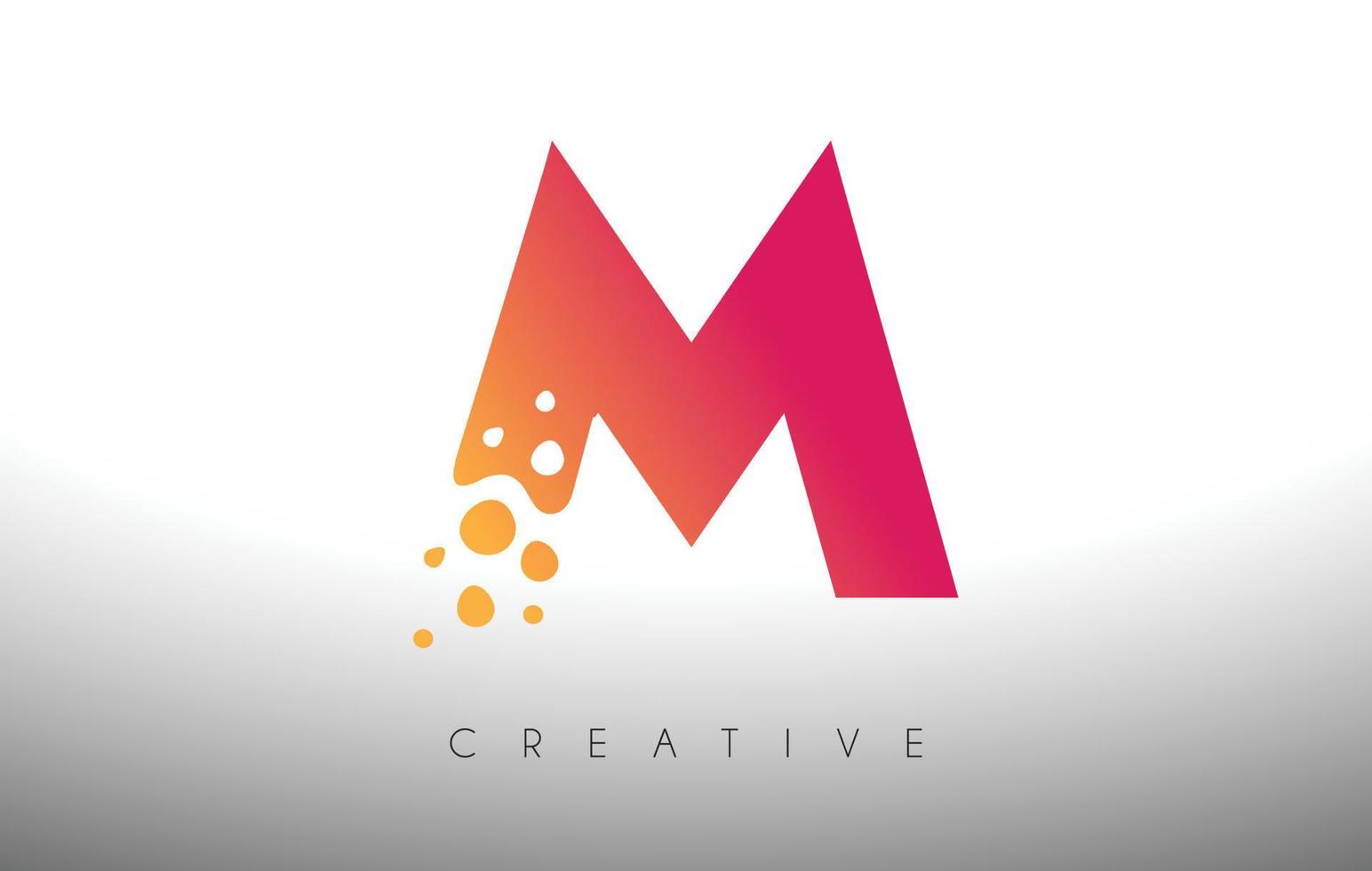 diseño de logotipo de letra m puntos con burbuja artística creativa cortada en vector de colores púrpura
