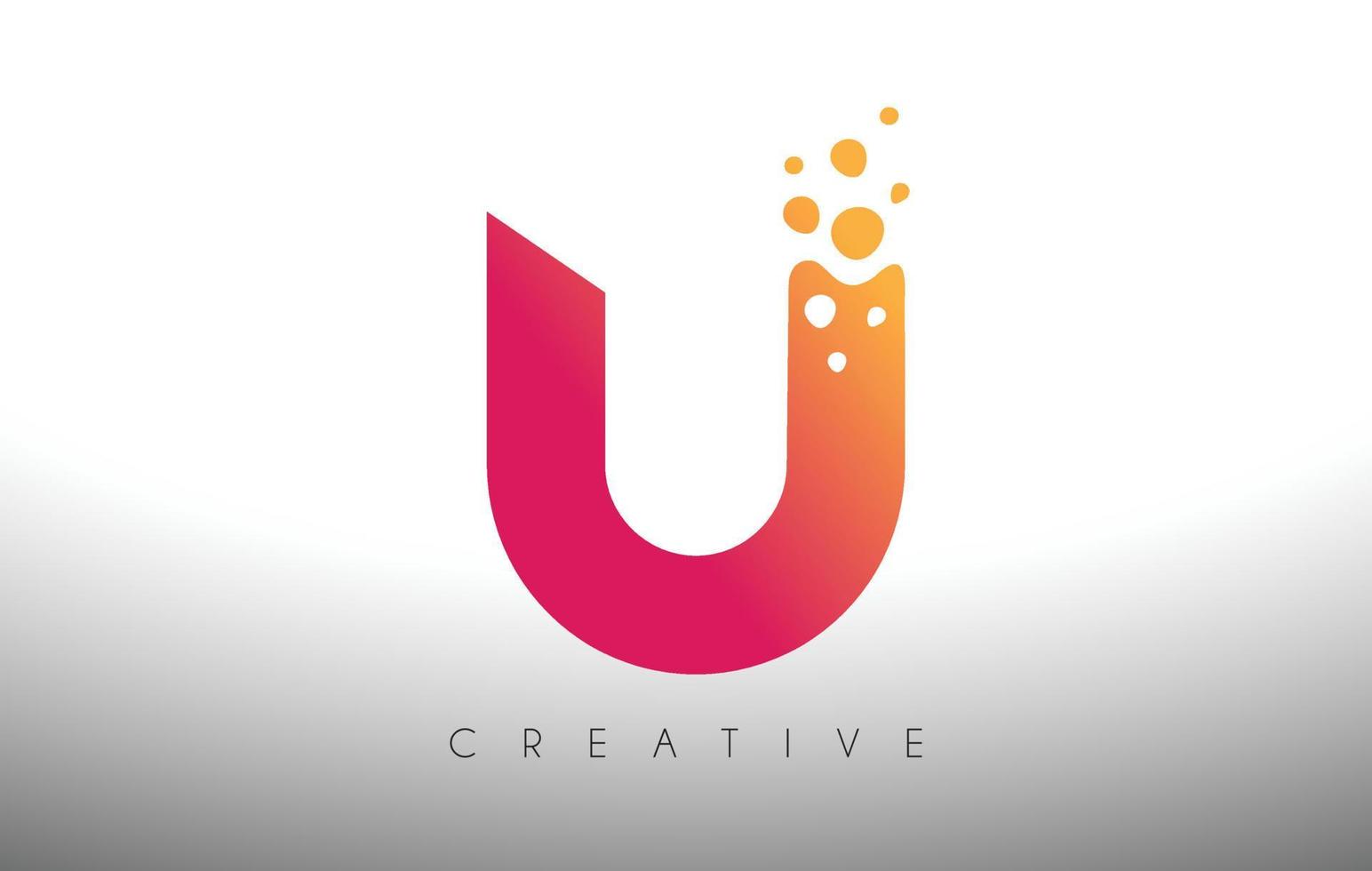 diseño de logotipo de letra u puntos con burbuja artística creativa cortada en vector de colores púrpura