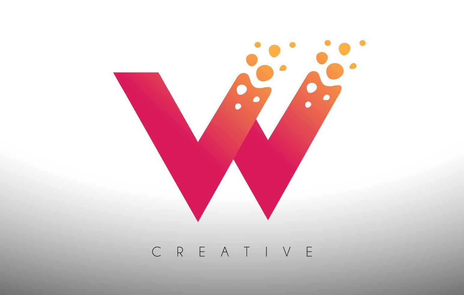 W Dots Letter Logo Design with Creative Artistic Bubble Cut in Purple Colors Vector