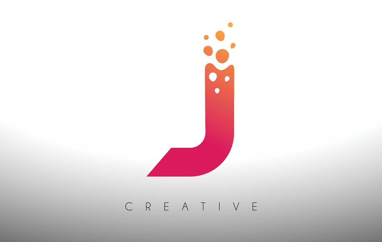 diseño de logotipo de letra j puntos con burbuja artística creativa cortada en vector de colores púrpura