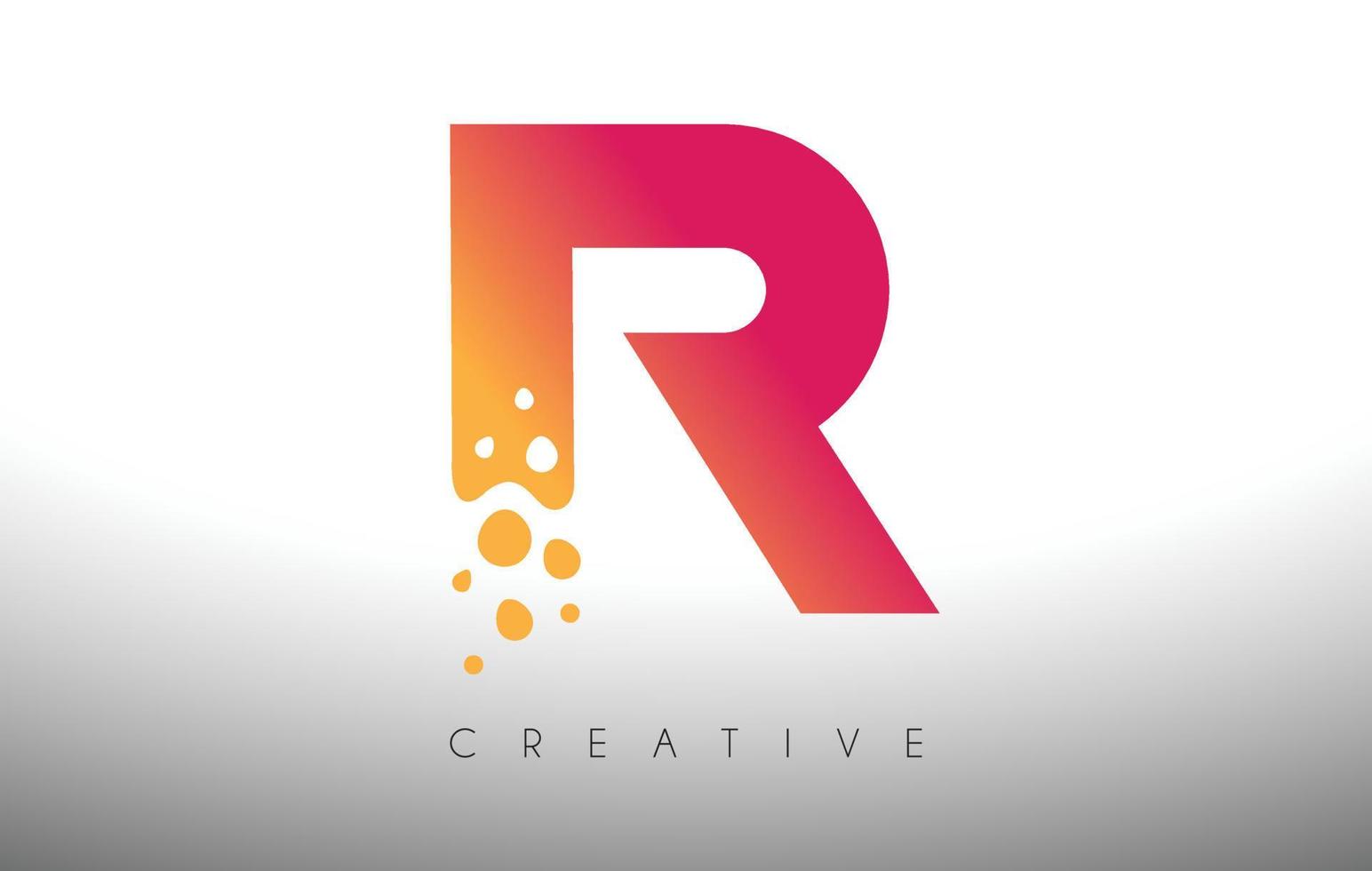 R Dots Letter Logo Design with Creative Artistic Bubble Cut in Purple Colors Vector