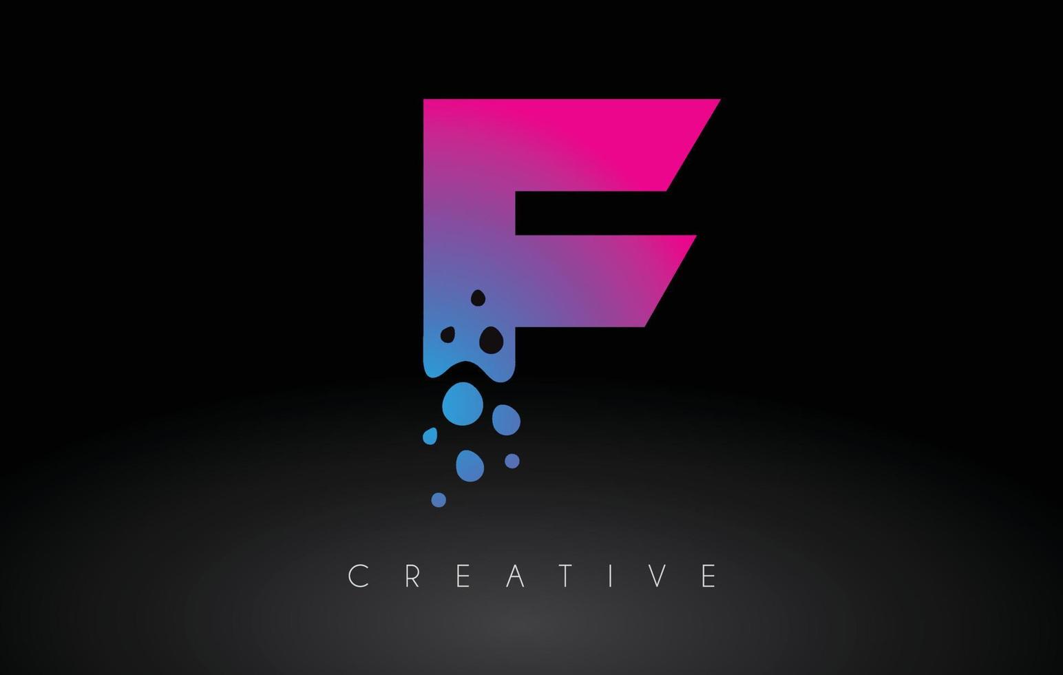 diseño de logotipo de letra f dots con burbuja artística creativa cortada en vector de colores azul púrpura